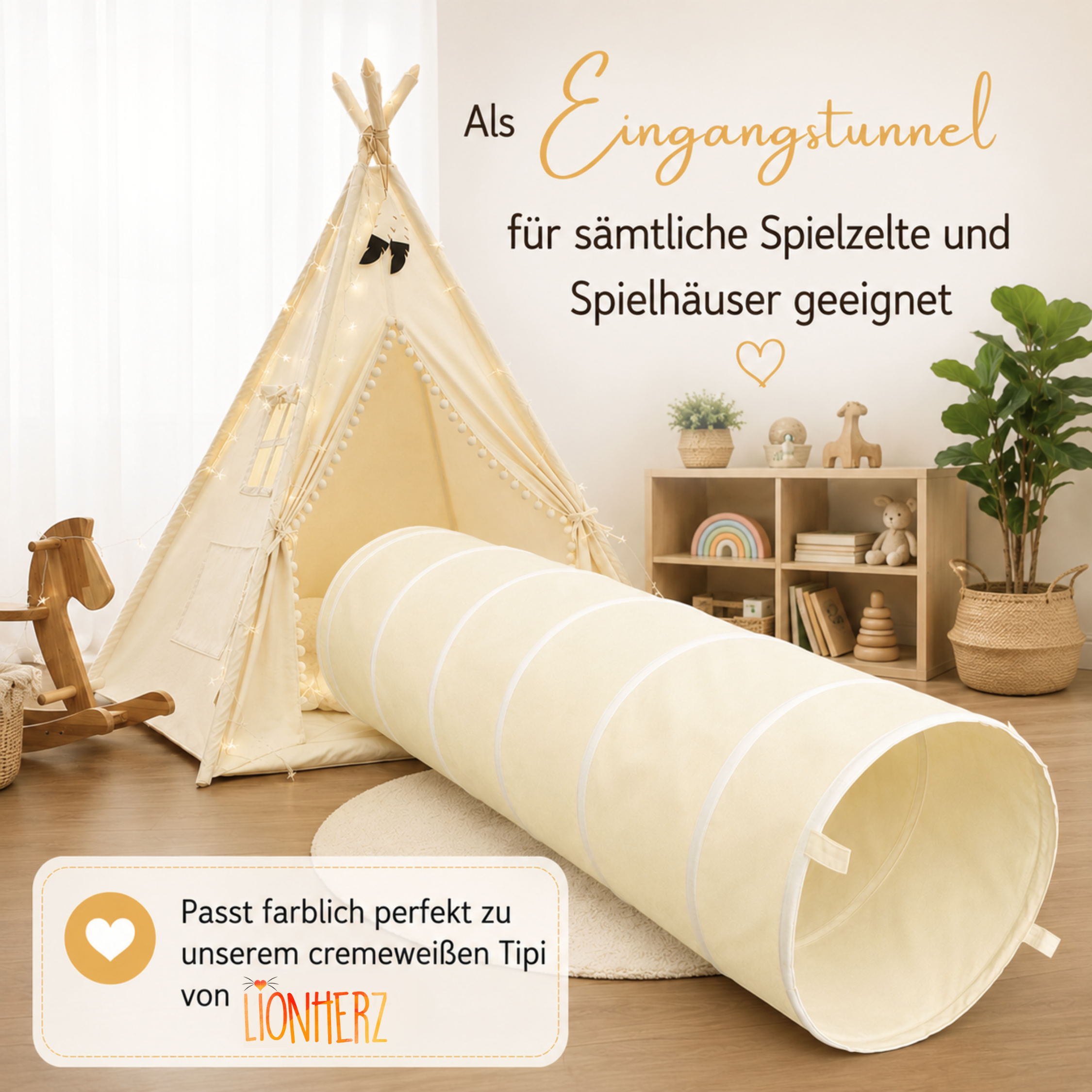 Lionherz Spieltunnel Tunnel Gioco Cotone Crema 180x46 cm
