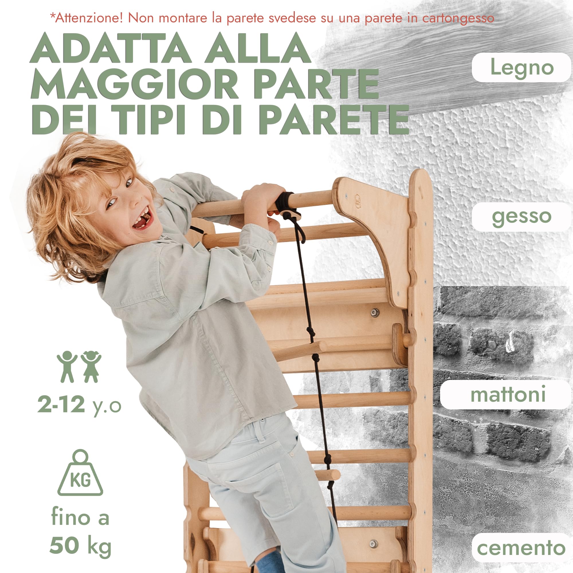 Goodevas Spalliera Svedese Palestra Arrampicata con Scivolo Legno