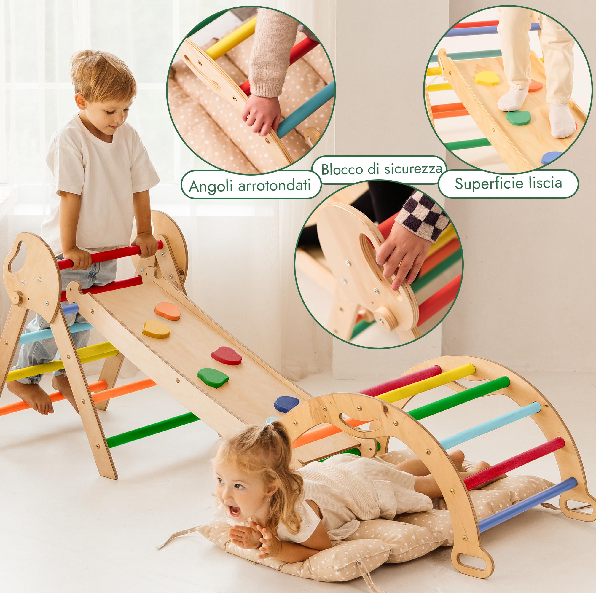 Goodevas Set Arrampicata Montessori 5in1 Legno 1-3 Anni