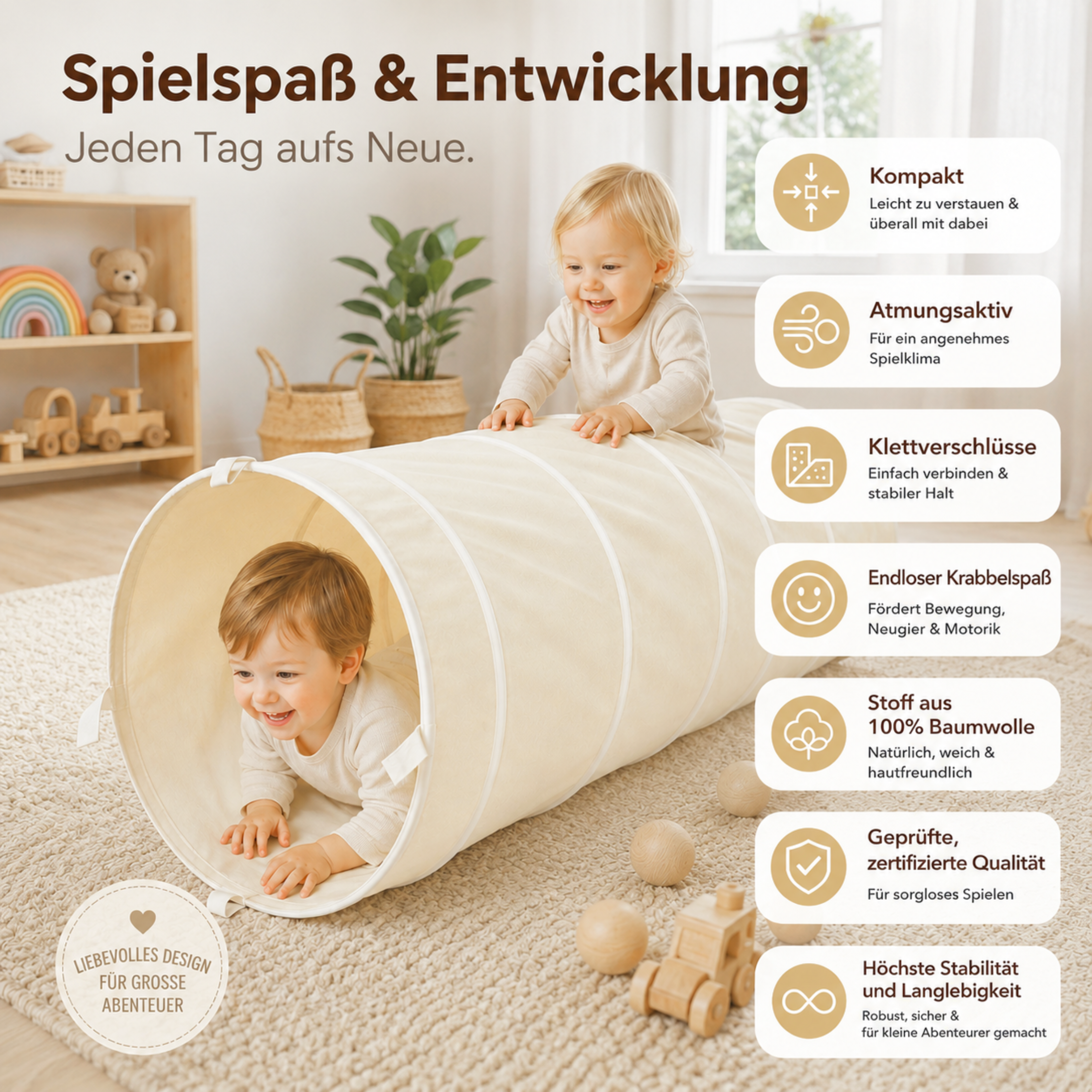 Lionherz Spieltunnel Tunnel Gioco Cotone Crema 180x46 cm