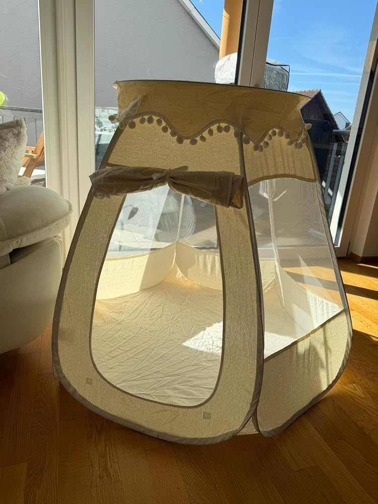 LIONHERZ Tenda Pop-Up Cotone Canapa Crema Finestre Mesh