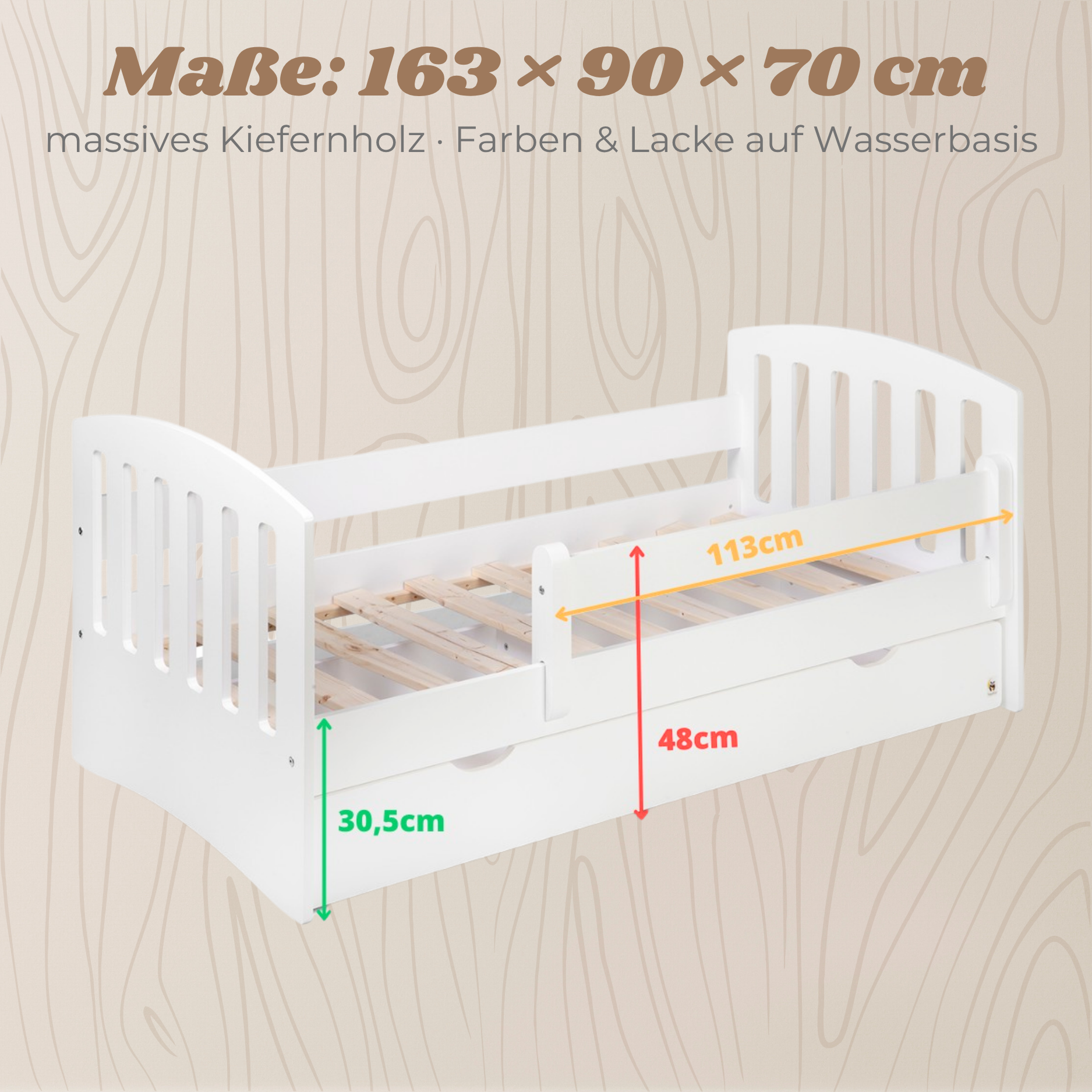 Lionherz YappyLux Junior letto bambini 160x80 cassetto spondina