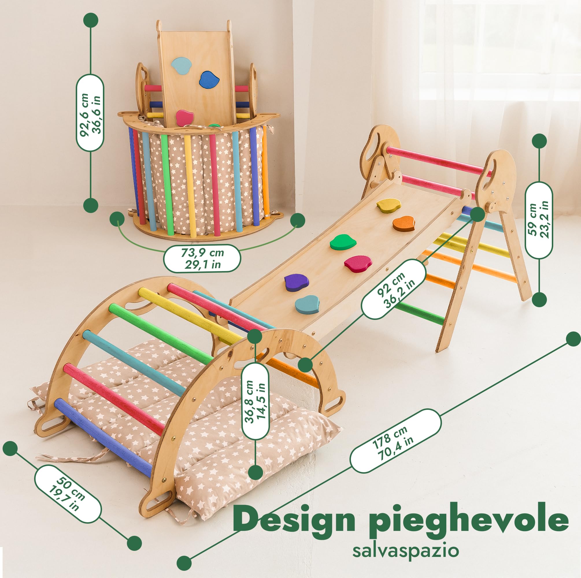 Goodevas Set Arrampicata Montessori 5in1 Legno 1-3 Anni