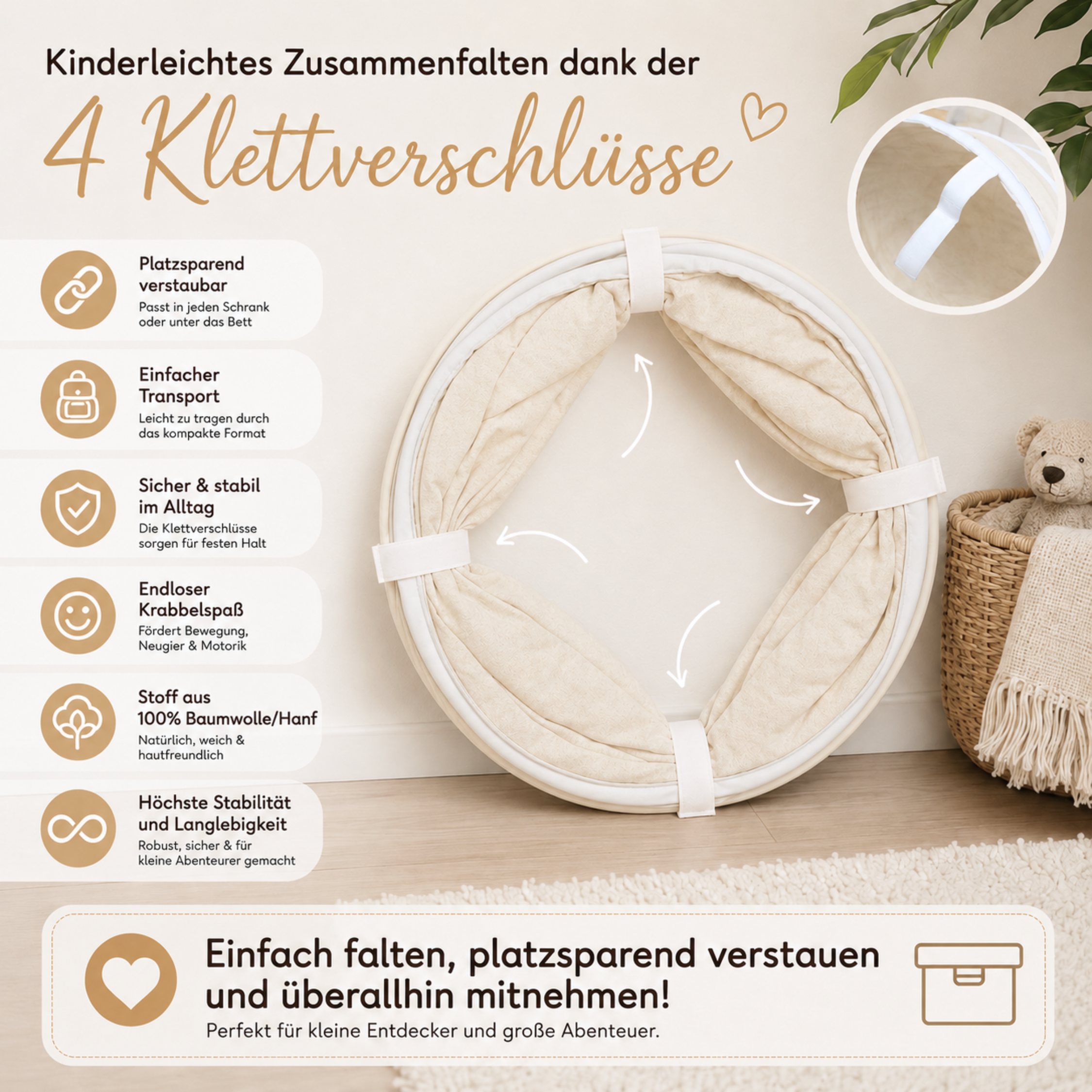 Lionherz Spieltunnel 180x46 tunnel gioco cotone crema