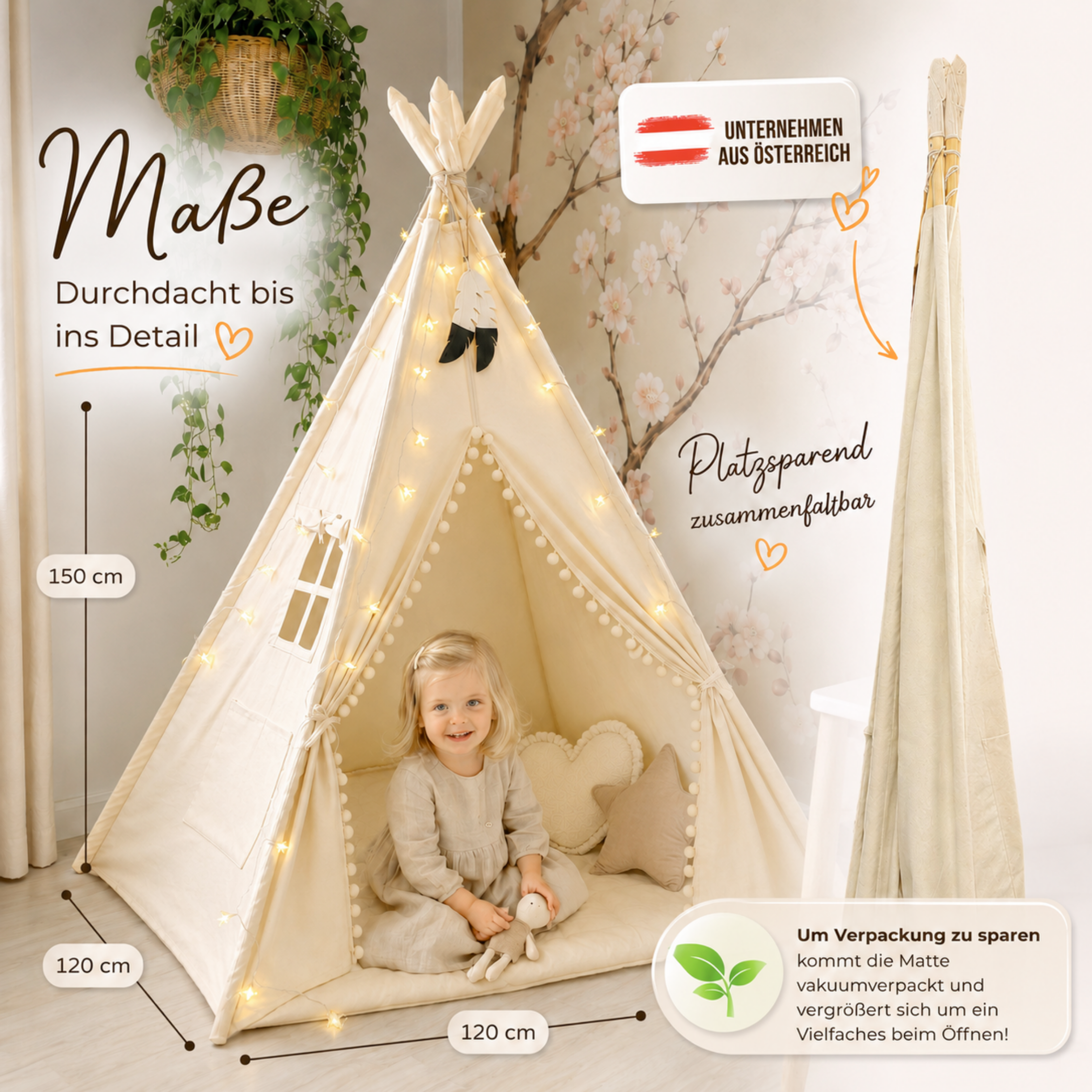 Lionherz Tipi tenda bambini cotone set base crema