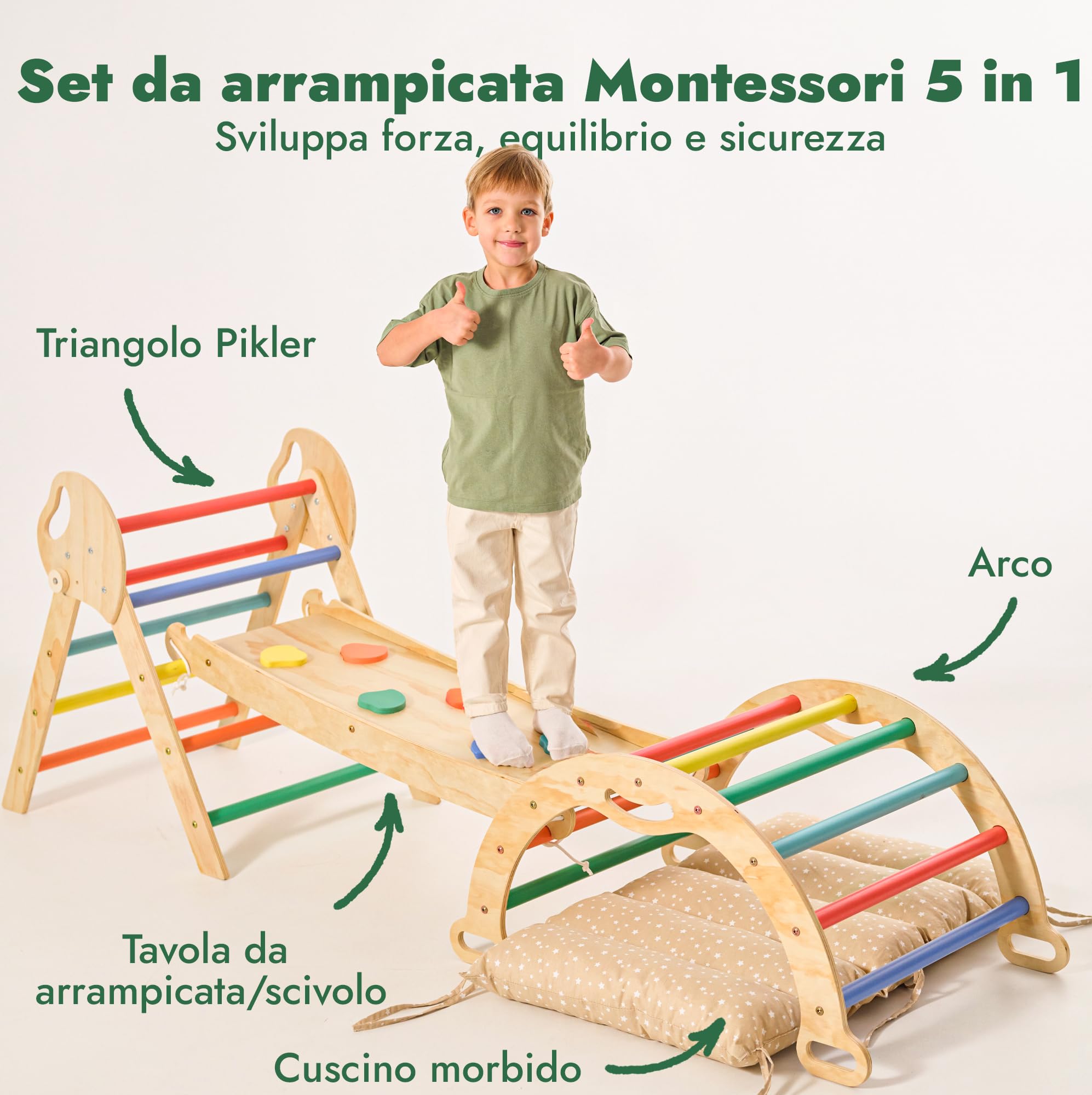 Goodevas Set Arrampicata Montessori 5in1 Legno 1-3 Anni