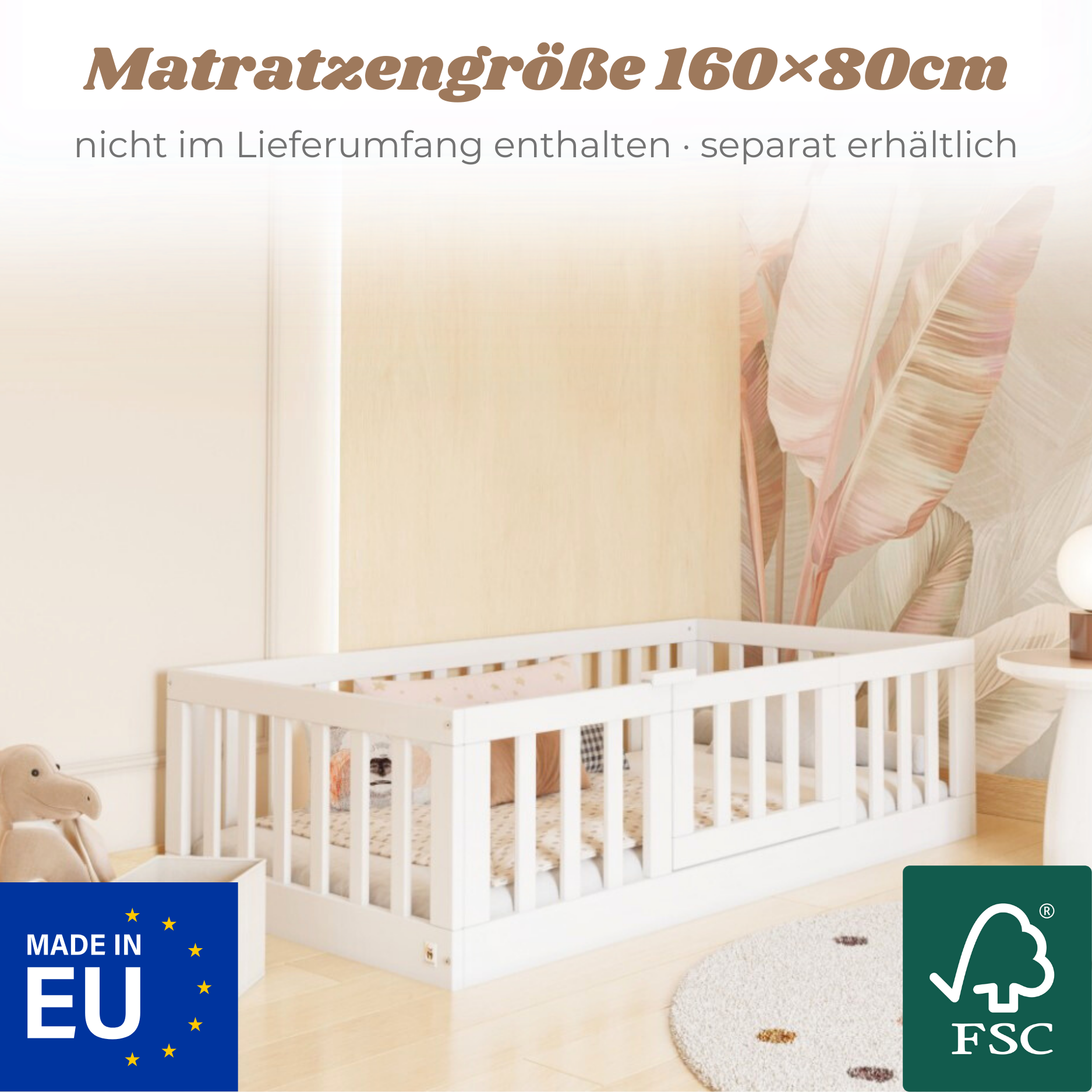 YappyCasa Junior 160x80 letto montessori bianco con porticina