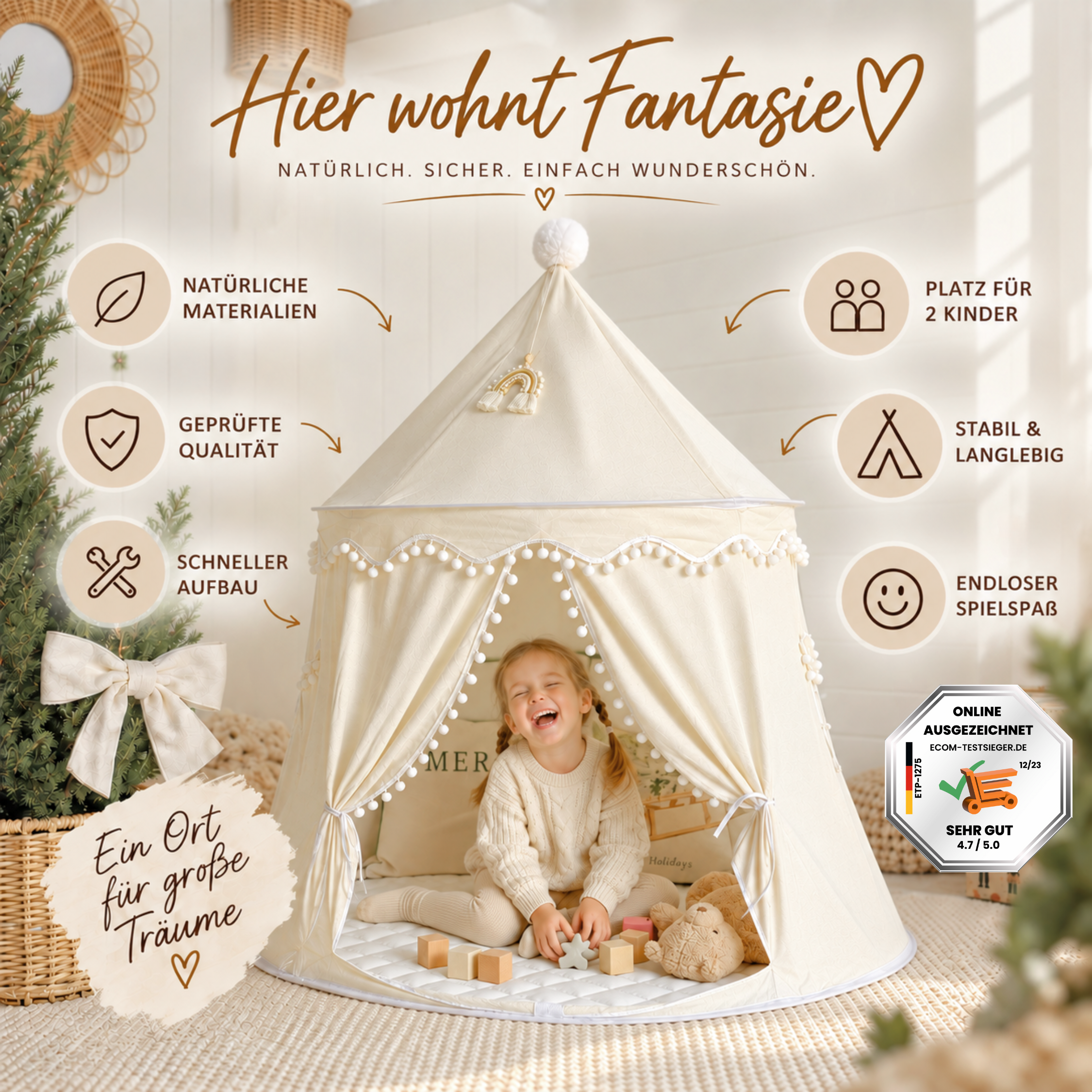 Lionherz Castello tenda gioco bimbi cotone crema con accessori