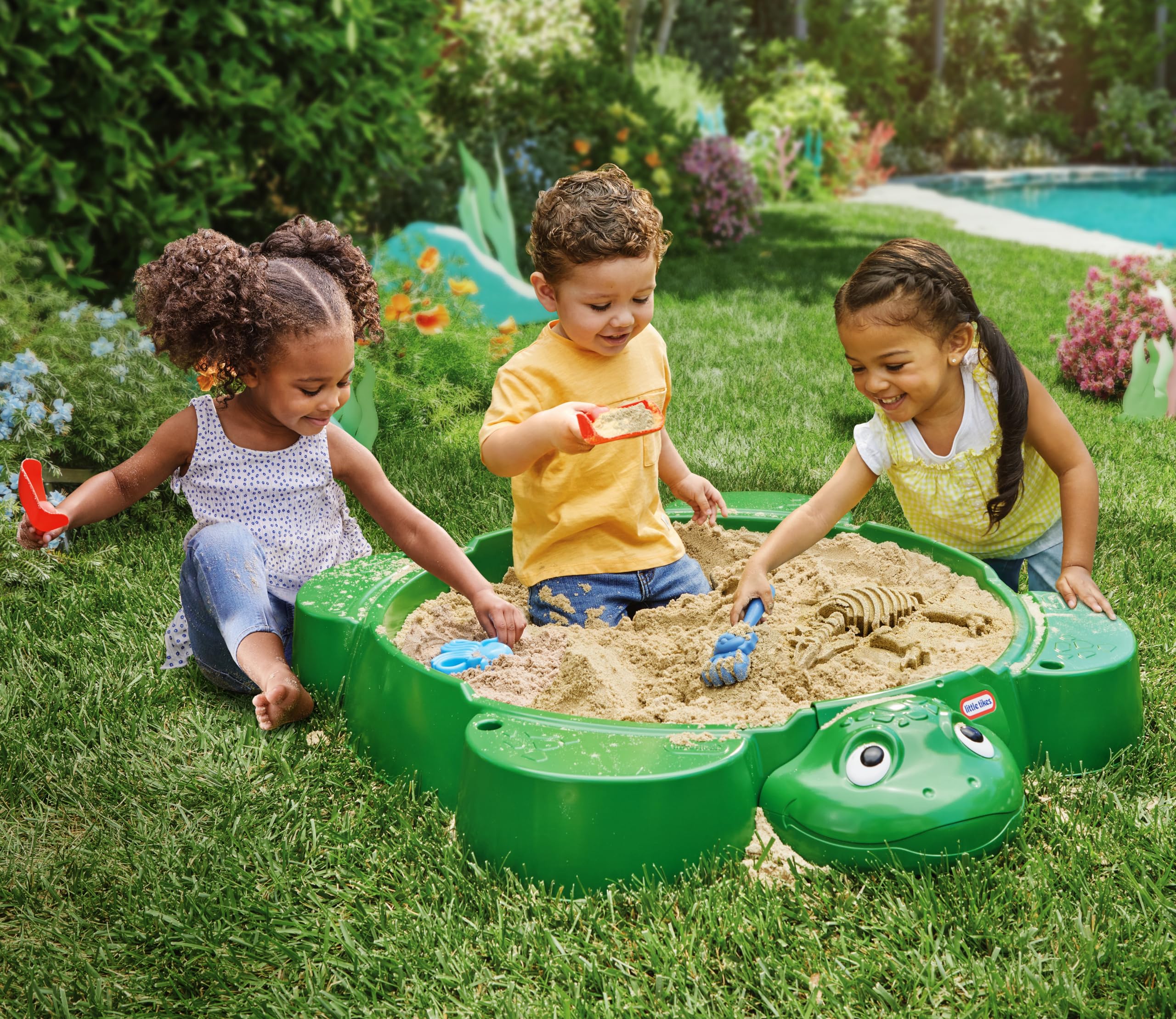 Little Tikes Turtle Sabbiera Tartaruga Verde 4 Posti con Coperchio