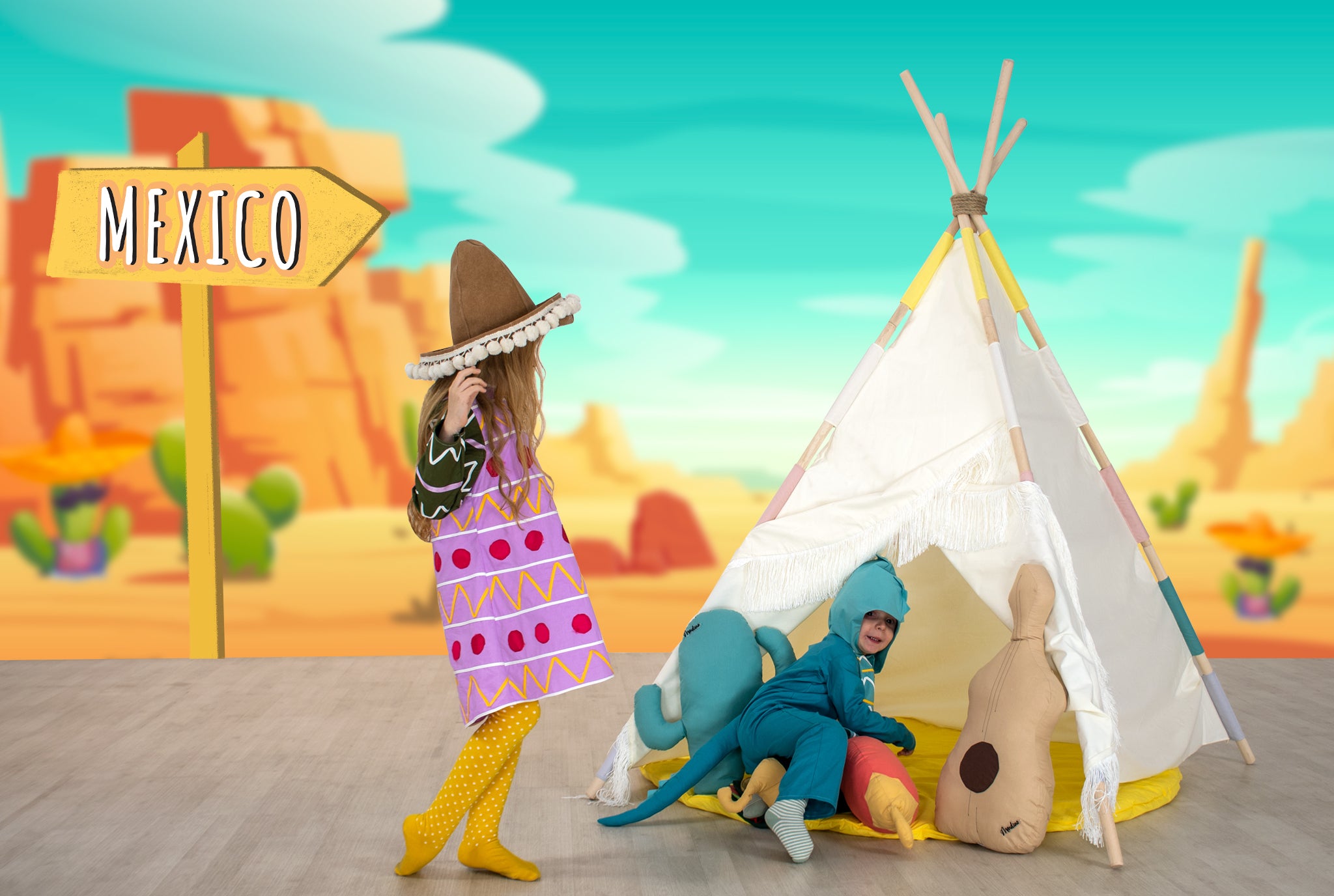 Mondino Native Teepee Messicana avorio set 120x120x160