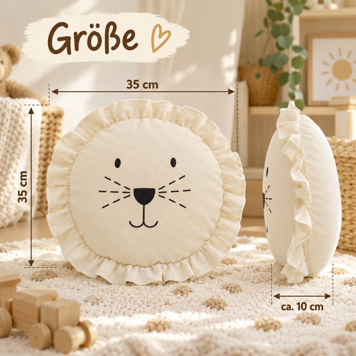 Lionherz Cuscino Leone Rotondo Crema 35 cm Cotone