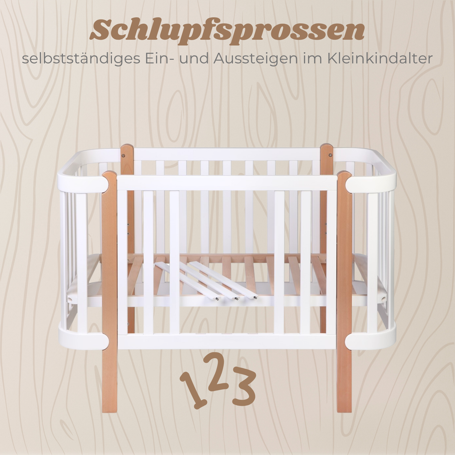 YappyÉtude Mini 120x60 lettino neonato grigio bianco faggio