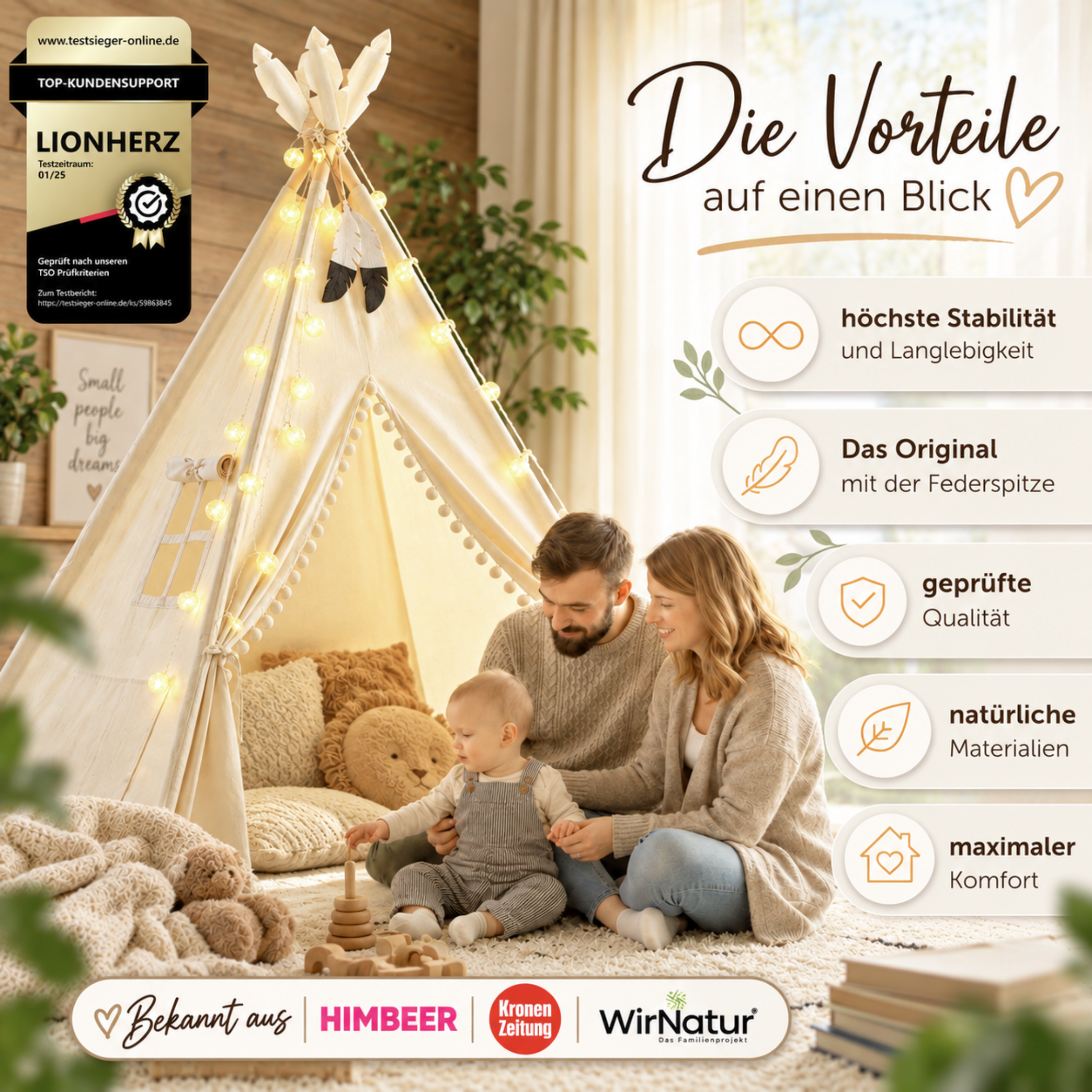 Lionherz Tipi tenda bambini cotone set base crema