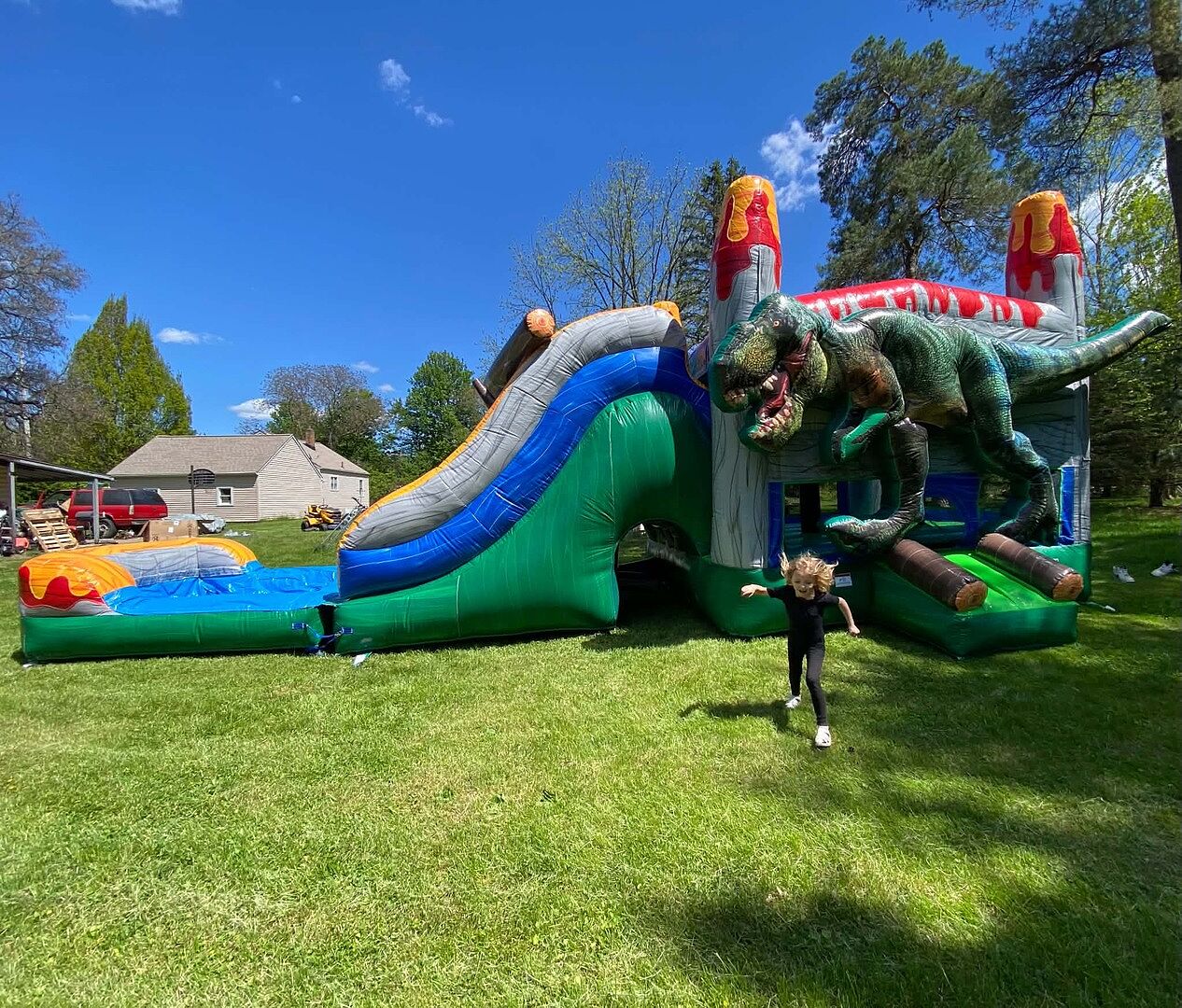 XJUMP Combos T-Rex Gonfiabile con Scivolo e Piscina