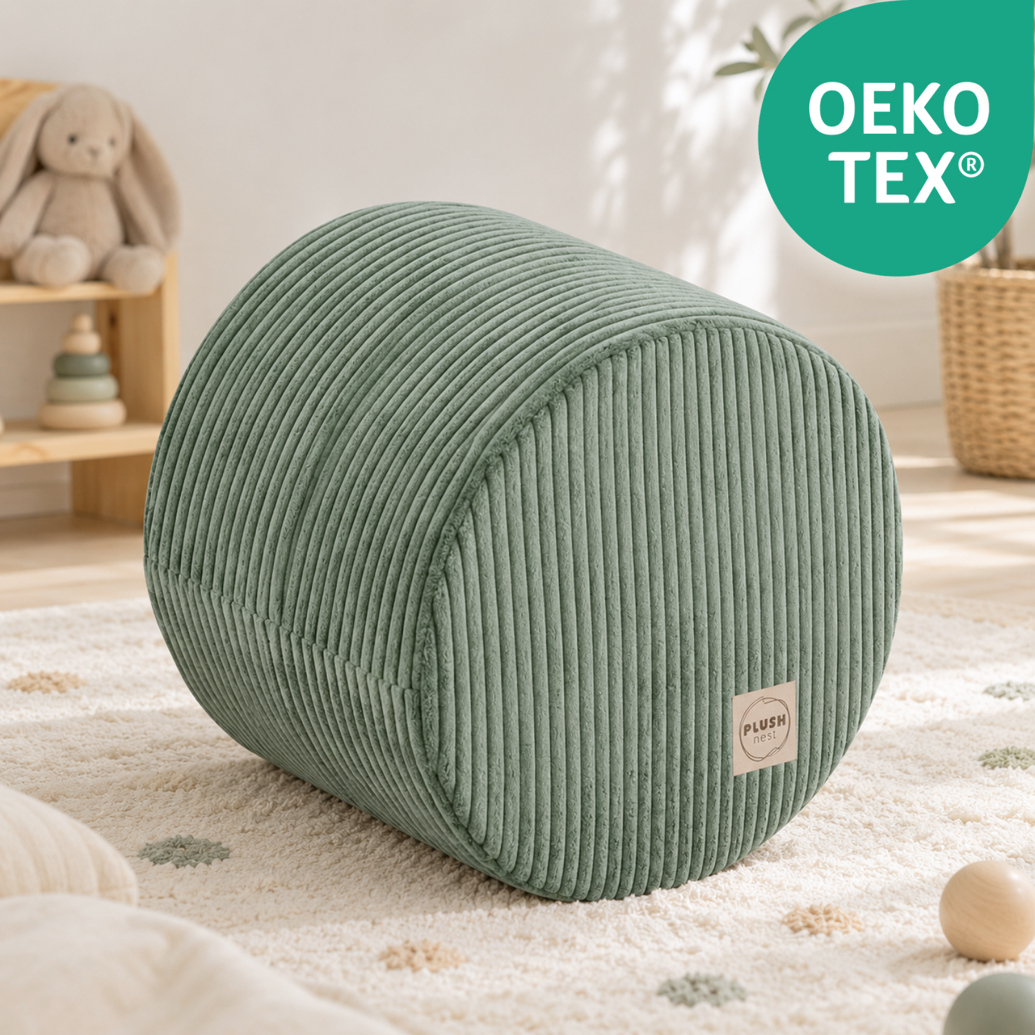 Lionherz Cozy Round pouf bambini 40x30 platino in corda lavabile