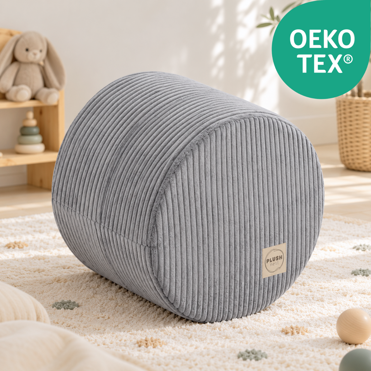 Lionherz Cozy Round pouf bambini 40x30 platino in corda lavabile