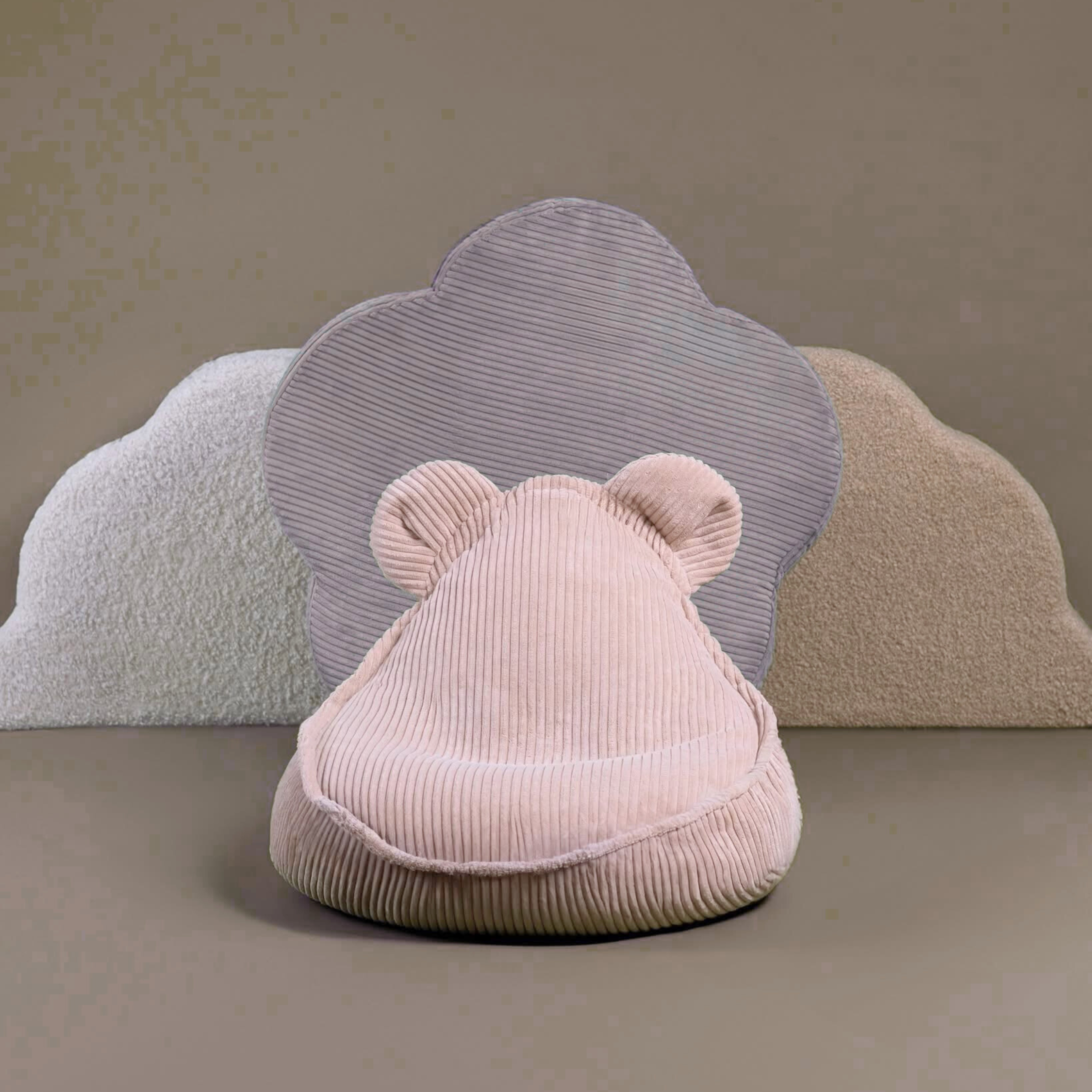 LIONHERZ Huggy Bear Pouf Bambini 68x45cm Orecchie Orso Altrosa