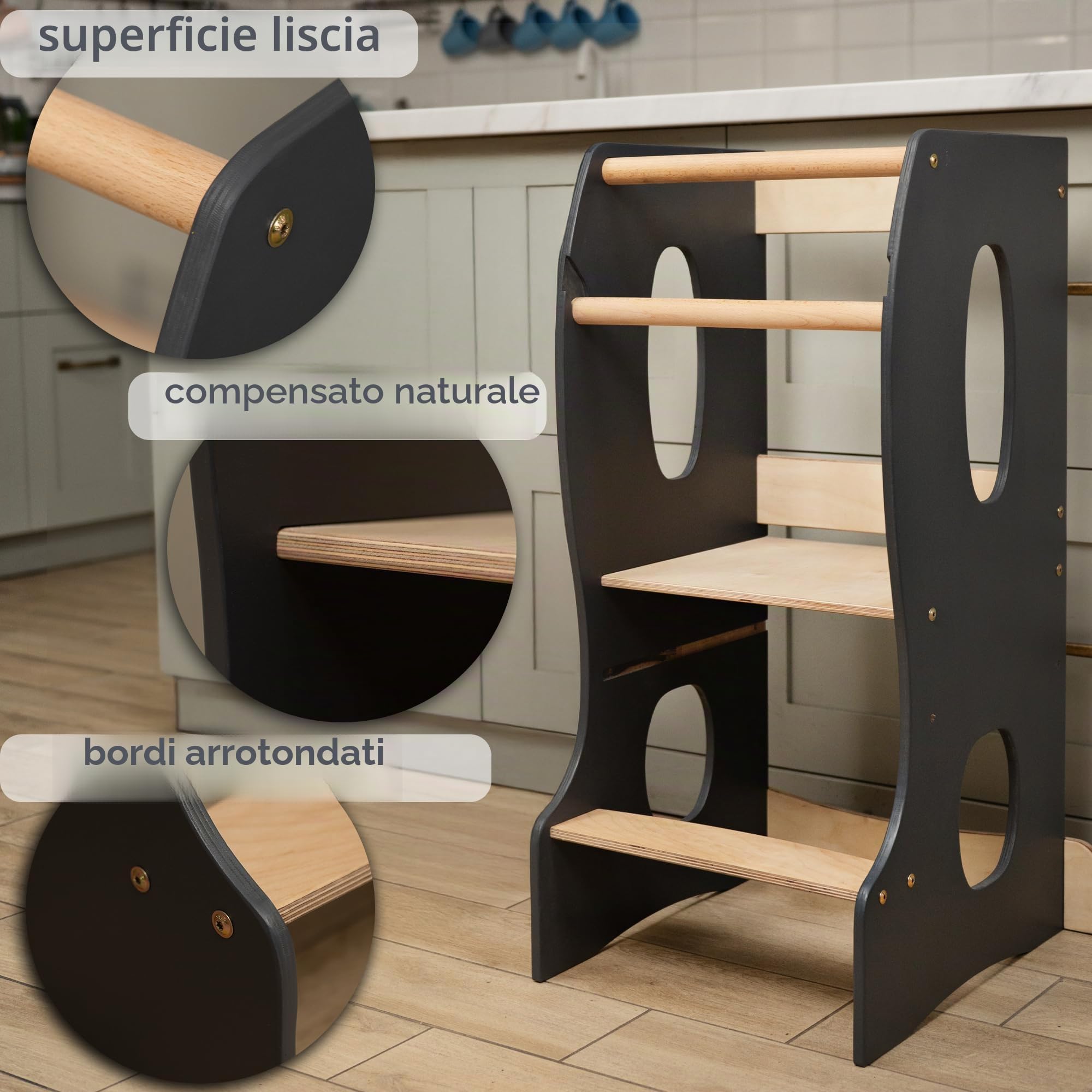 Goodevas Torre di Apprendimento Montessori legno pieghevole graphite
