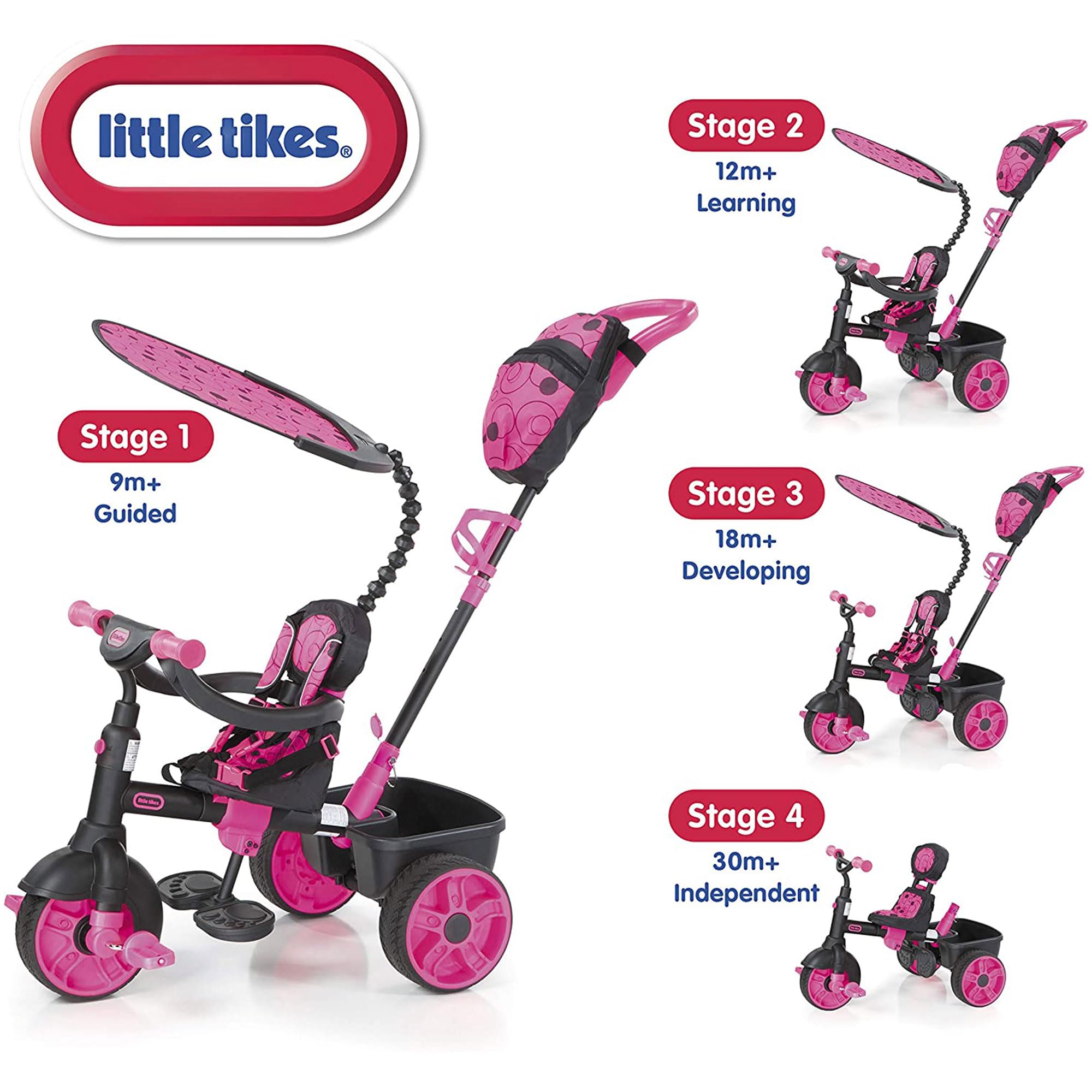 Little Tikes Deluxe 4-in-1 triciclo bambini rosa neon