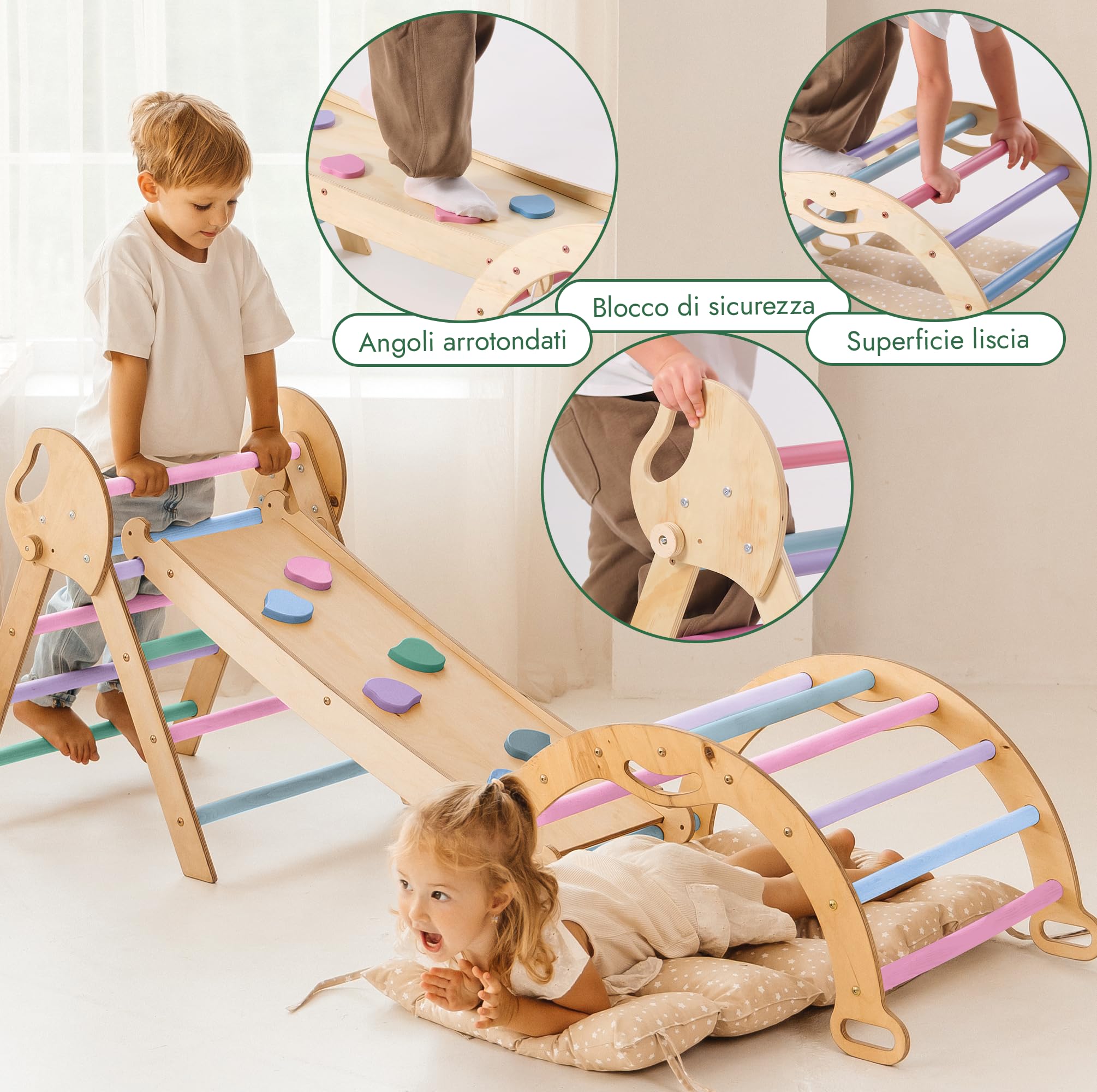 Goodevas Set Arrampicata Montessori 5 in 1 Triangolo Legno