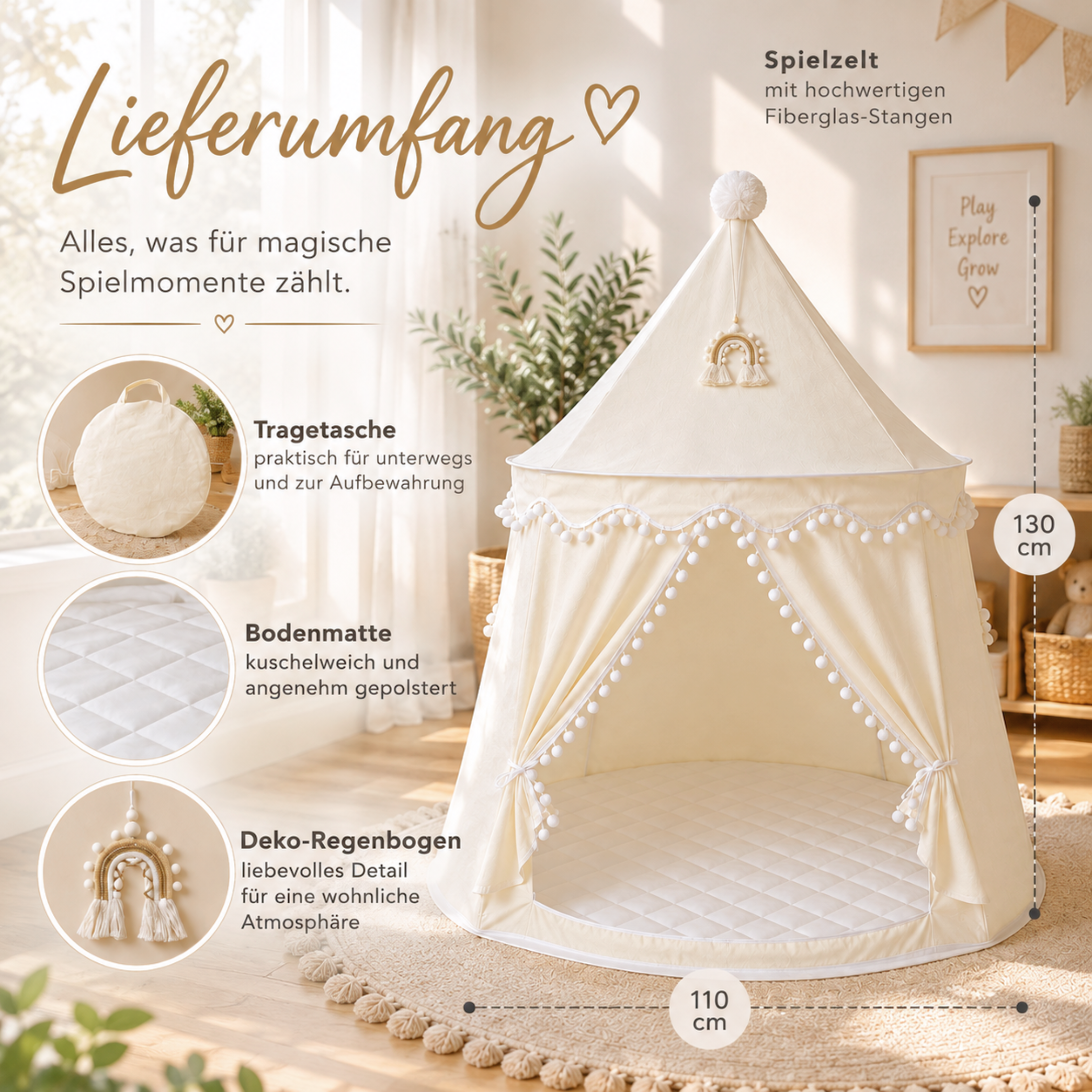 Lionherz Castello tenda gioco bimbi cotone crema con accessori