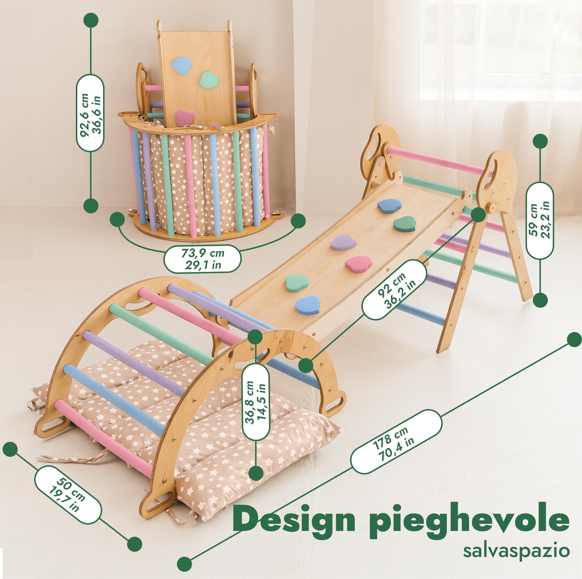 Goodevas Set Arrampicata Montessori 5 in 1 Triangolo Legno