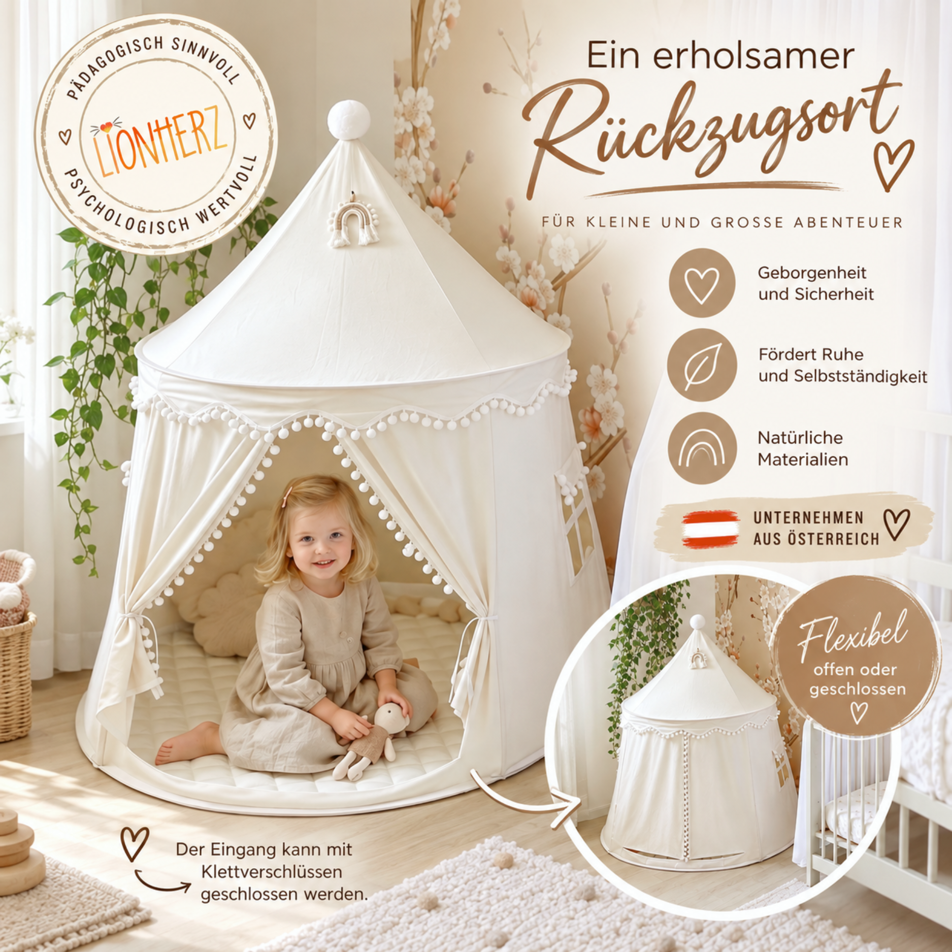 Lionherz Castello tenda gioco bimbi cotone crema con accessori
