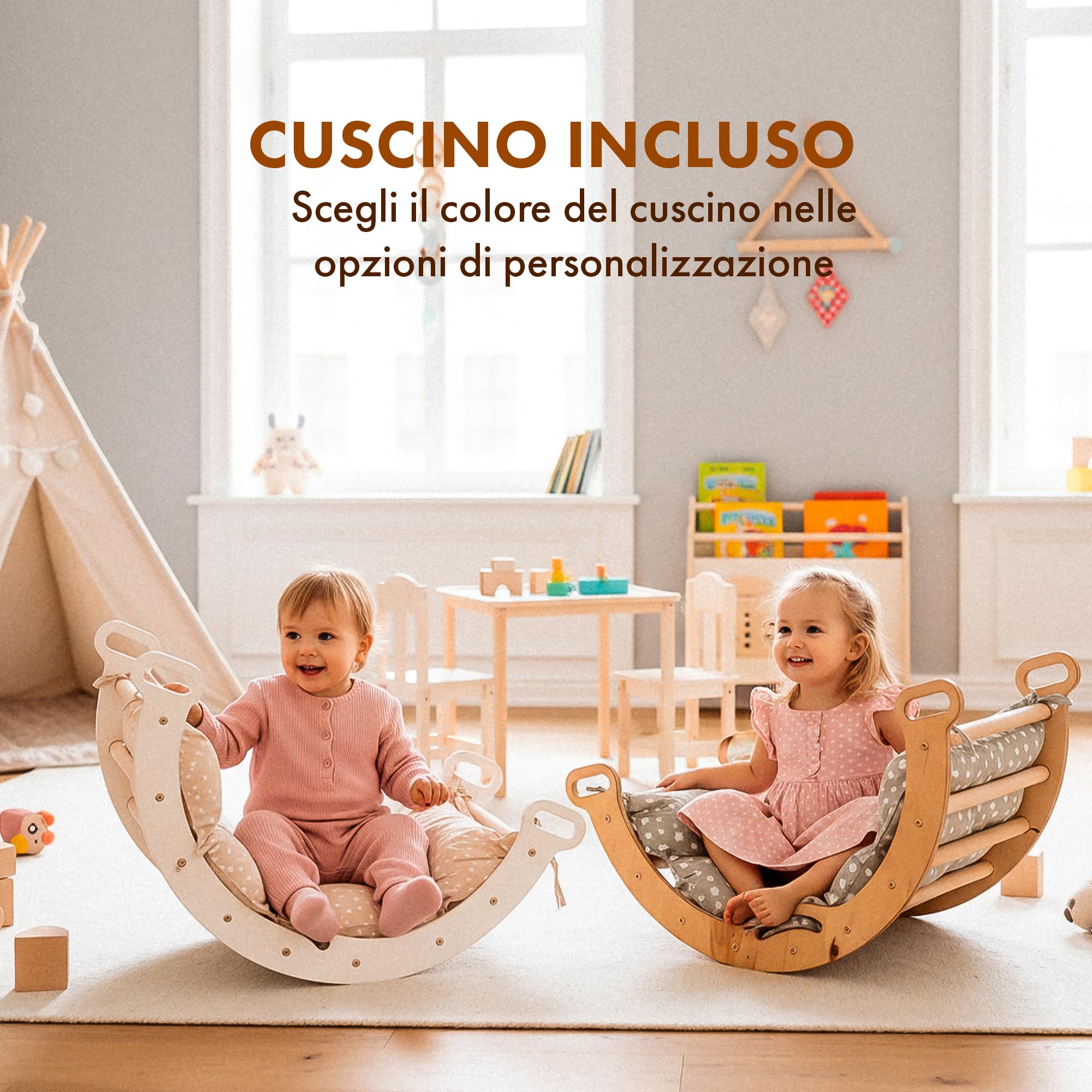 Goodevas Montessori triangolo arrampicata beige cuscino 4 pezzi