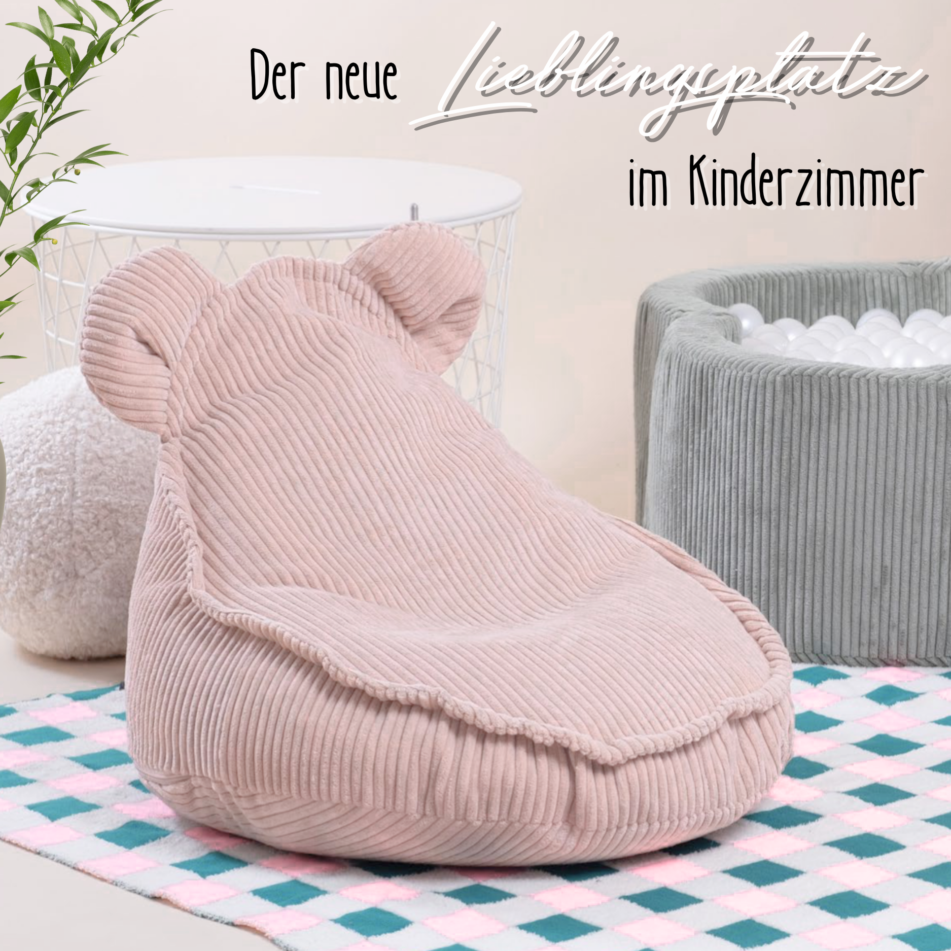 LIONHERZ Huggy Bear Pouf Bambini 68x45cm Orecchie Orso Altrosa