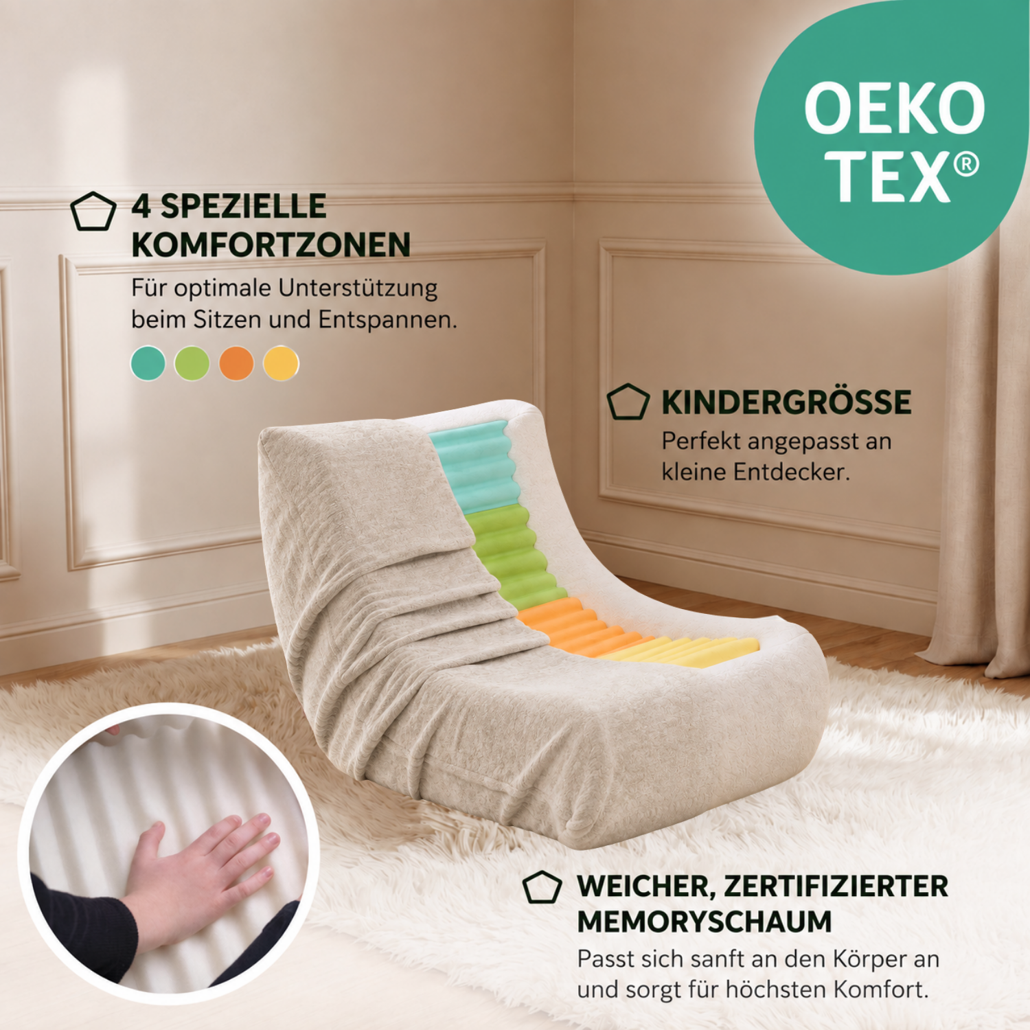 LIONHERZ Nilly Mooni Poltrona Bambini Beige Sabbia Memory