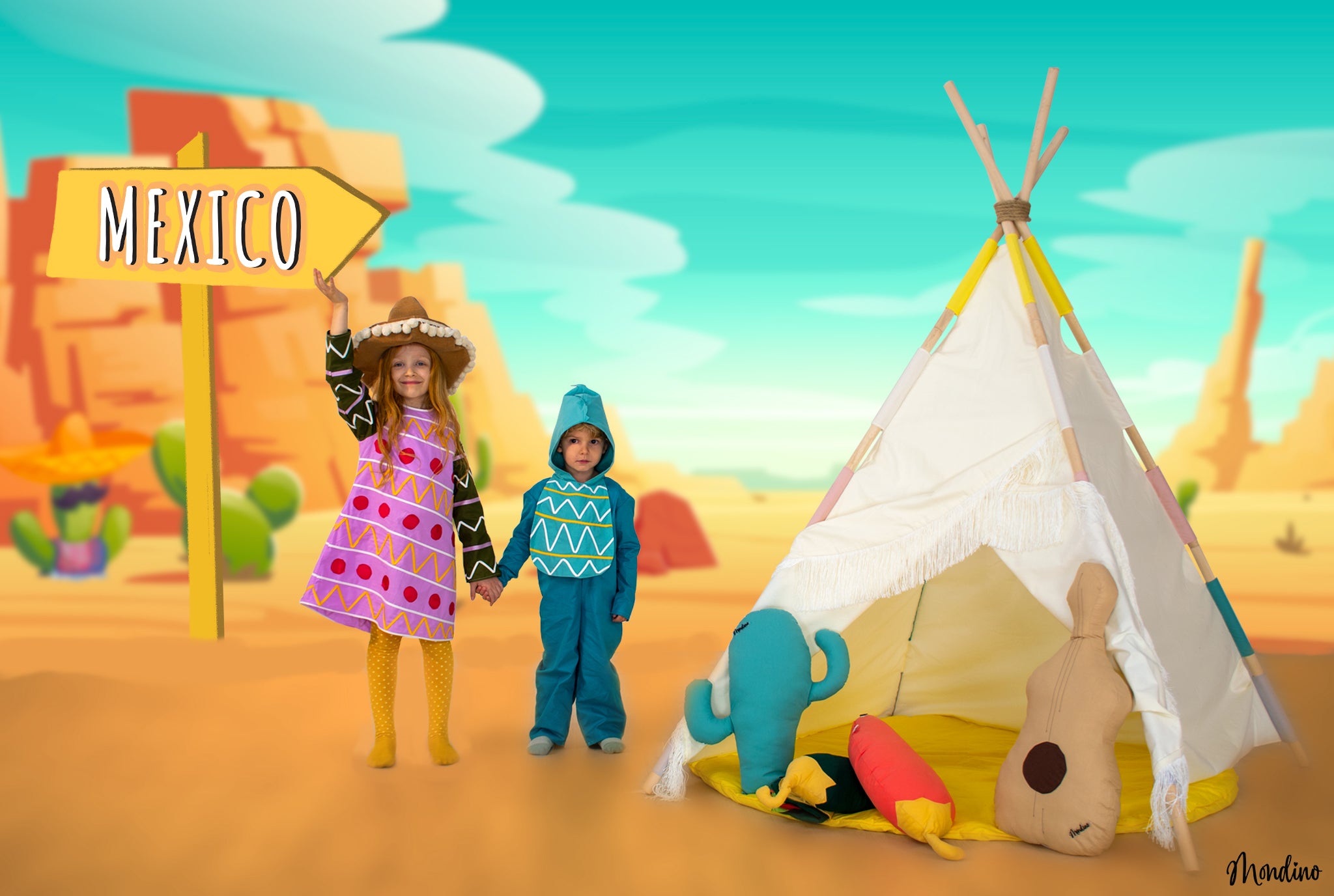 Mondino Native Teepee Messicana avorio set 120x120x160
