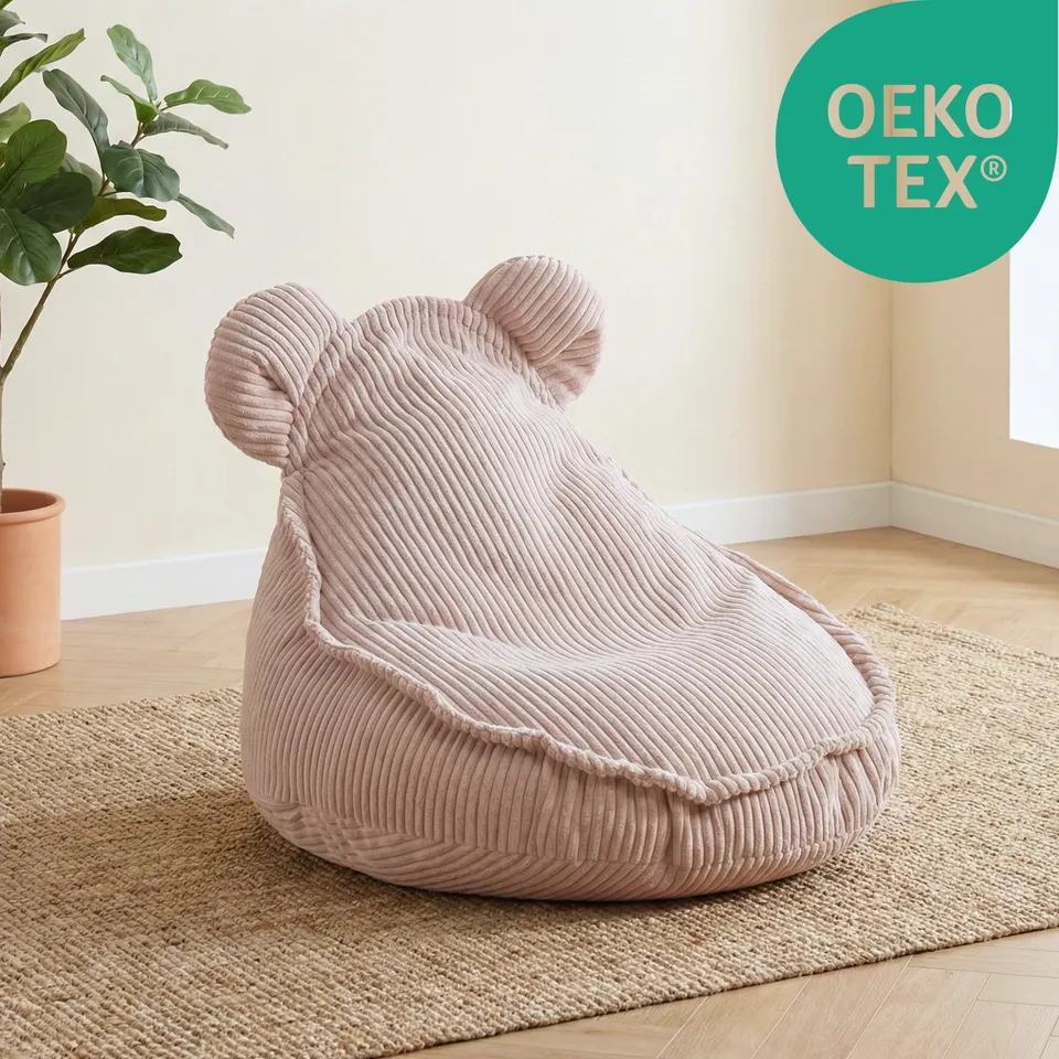 LIONHERZ Huggy Bear Pouf Bambini 68x45cm Orecchie Orso Altrosa
