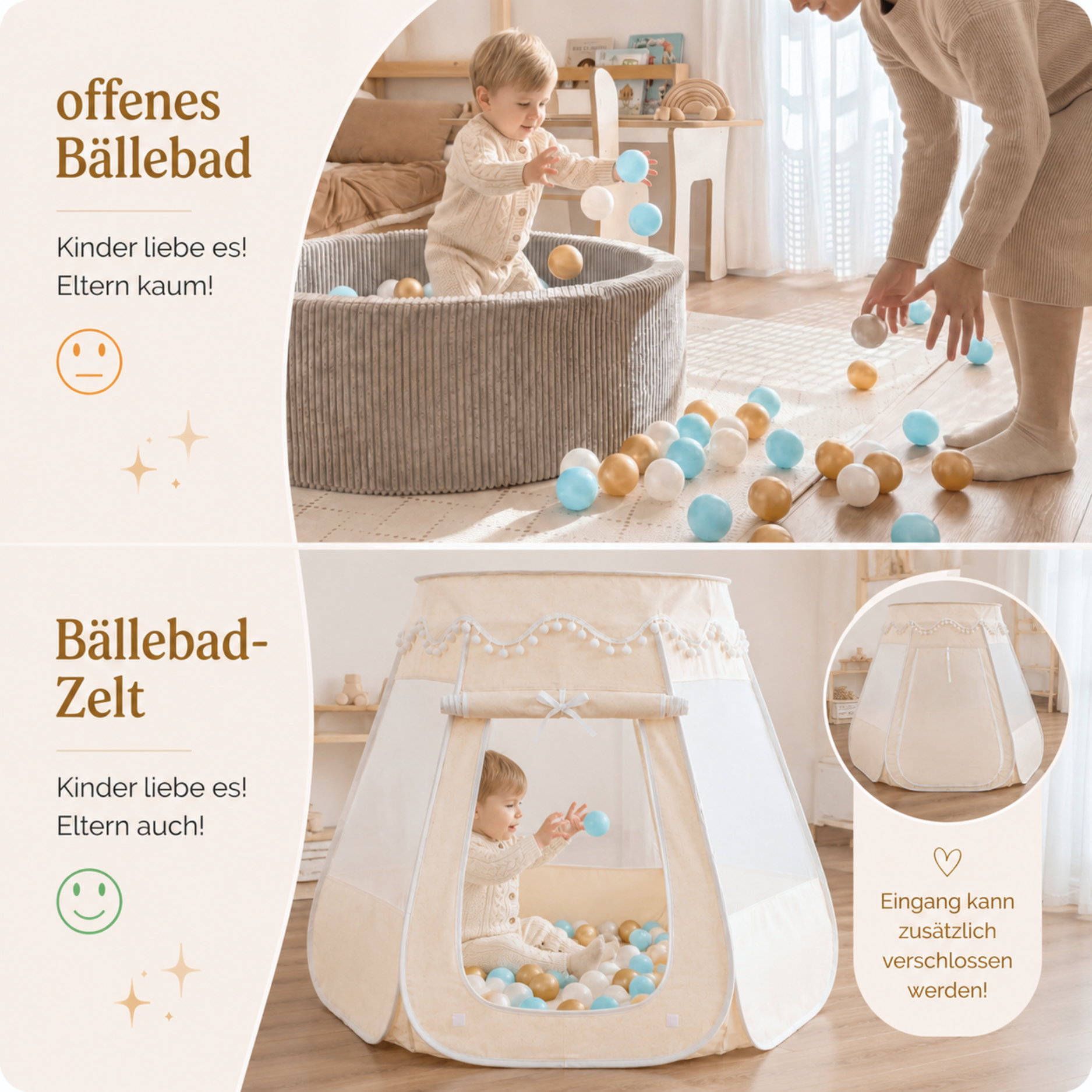 LIONHERZ Tenda Pop-Up Cotone Canapa Crema Finestre Mesh