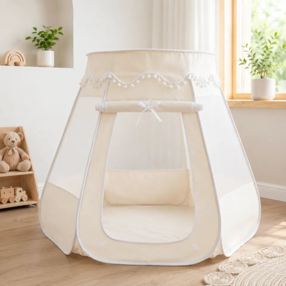 LIONHERZ Tenda Pop-Up Cotone Canapa Crema Finestre Mesh