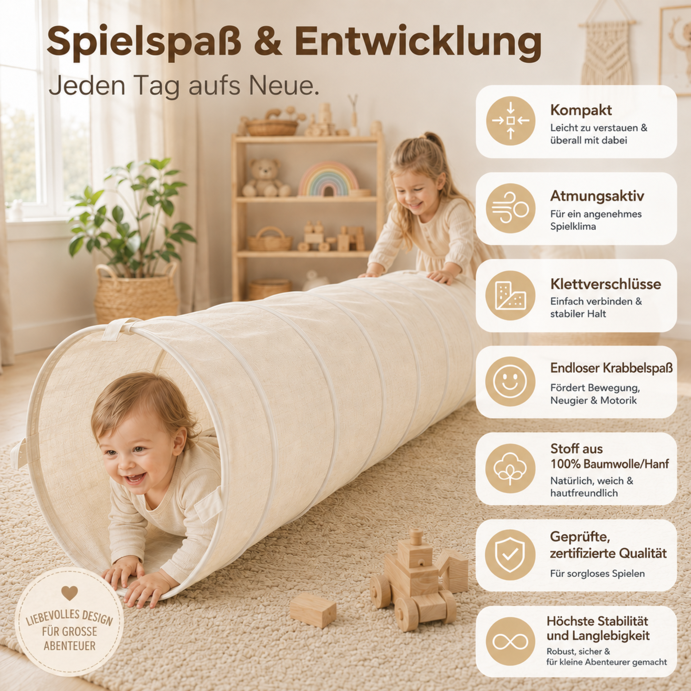 Lionherz Spieltunnel 180x46 tunnel gioco cotone crema