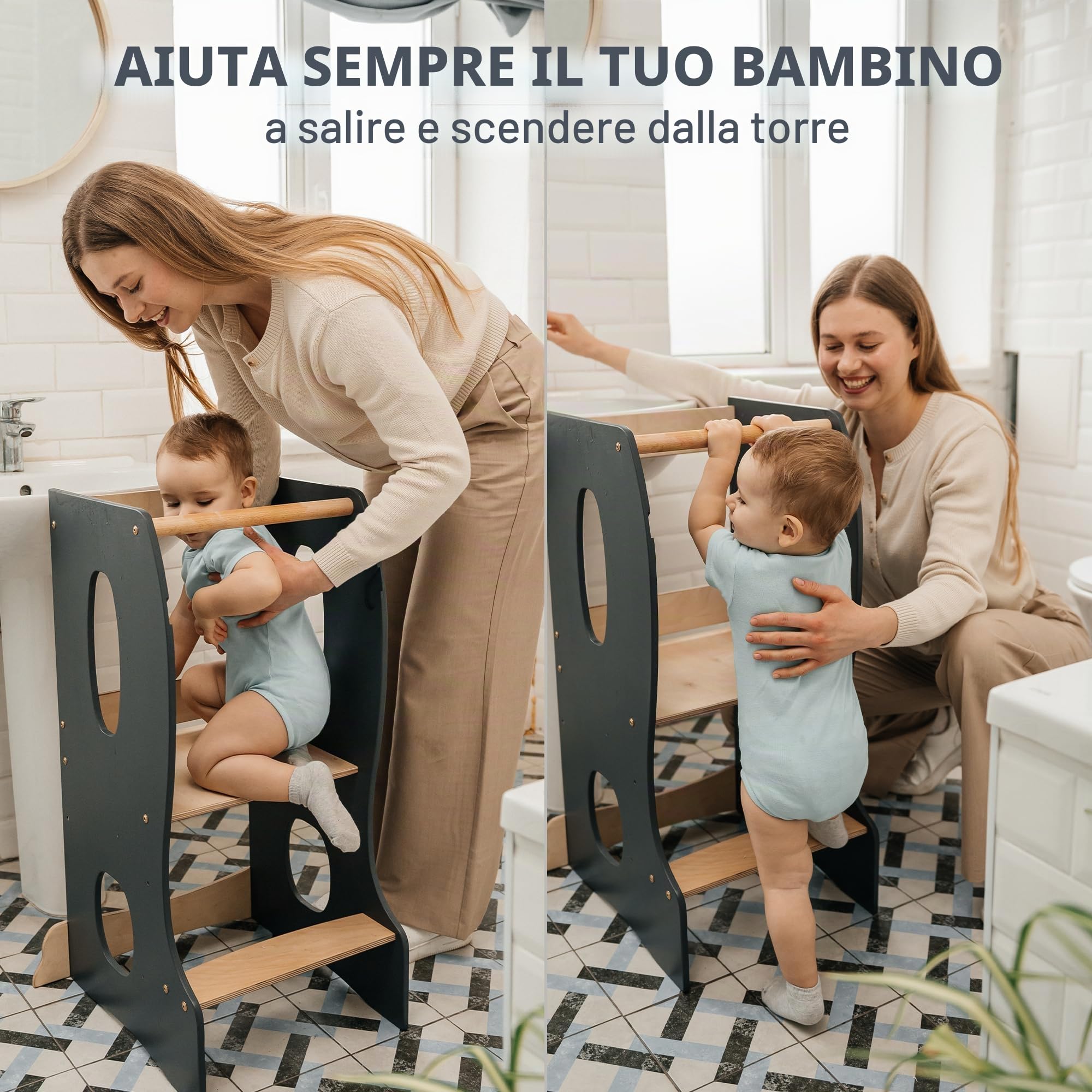 Goodevas Torre di Apprendimento Montessori legno pieghevole graphite