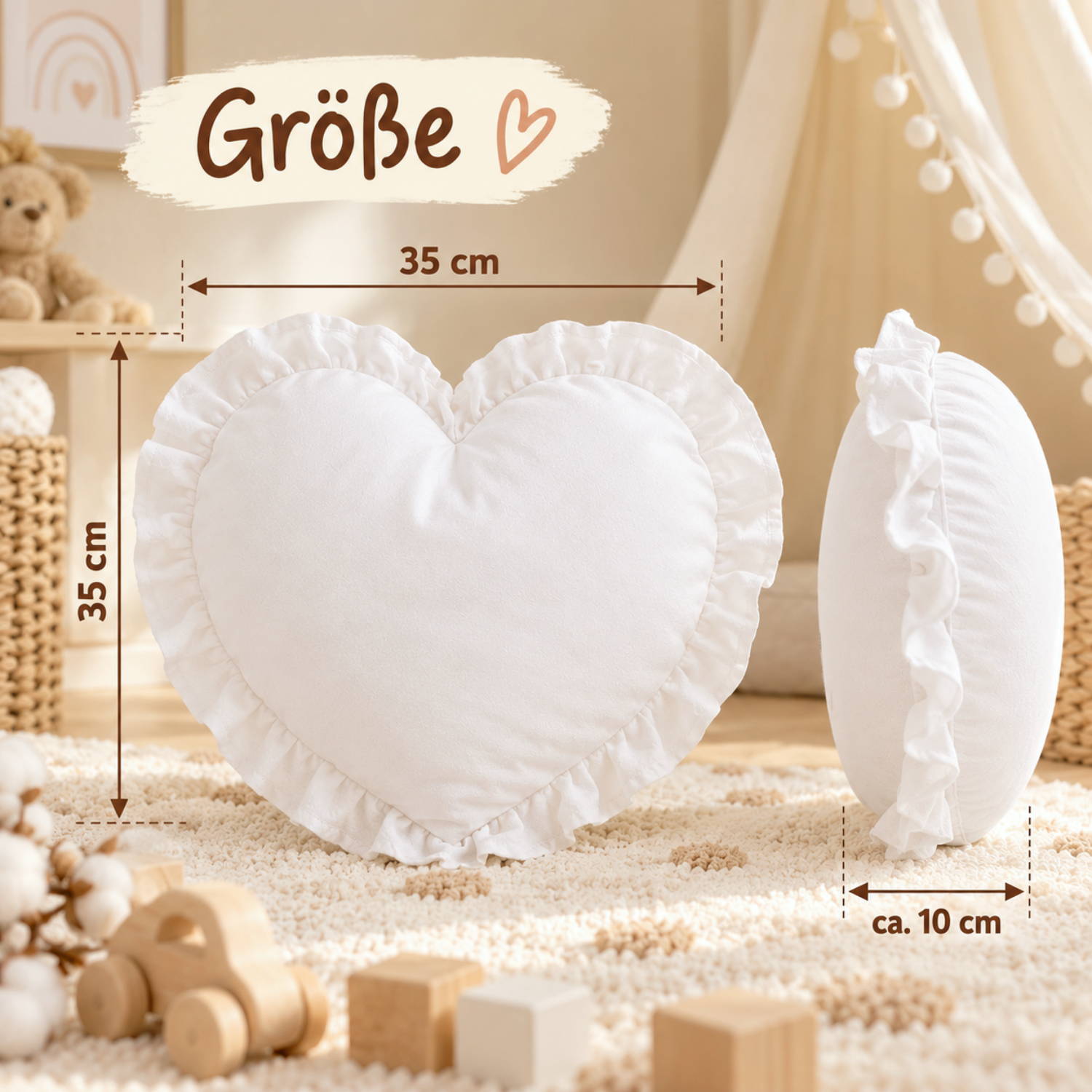 Lionherz Herzkissen Cuscino Cuore Bianco 35 cm Cotone