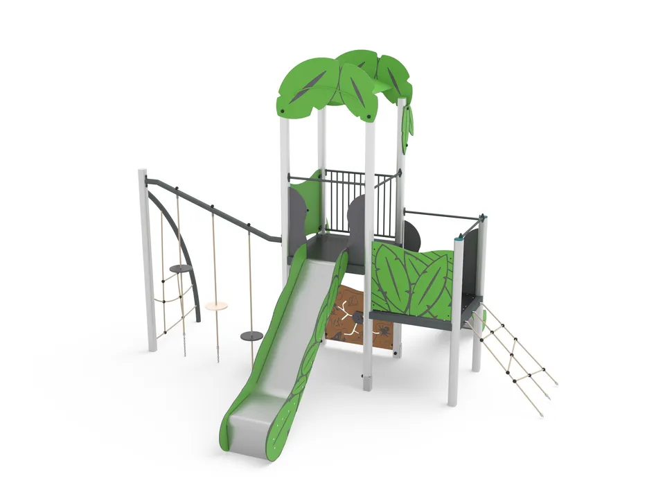 Pozza 1865 Hook Leaves torre gioco con scivolo e palestra