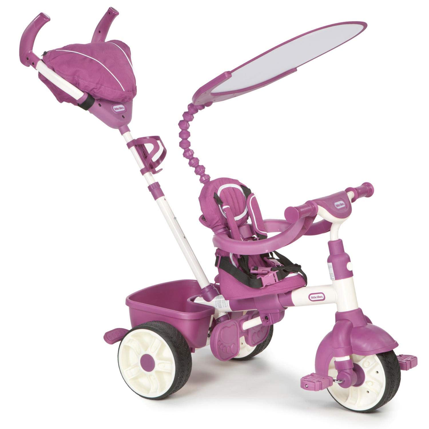 Little Tikes Triciclo 4 in 1 Sport rosa bianco con manico