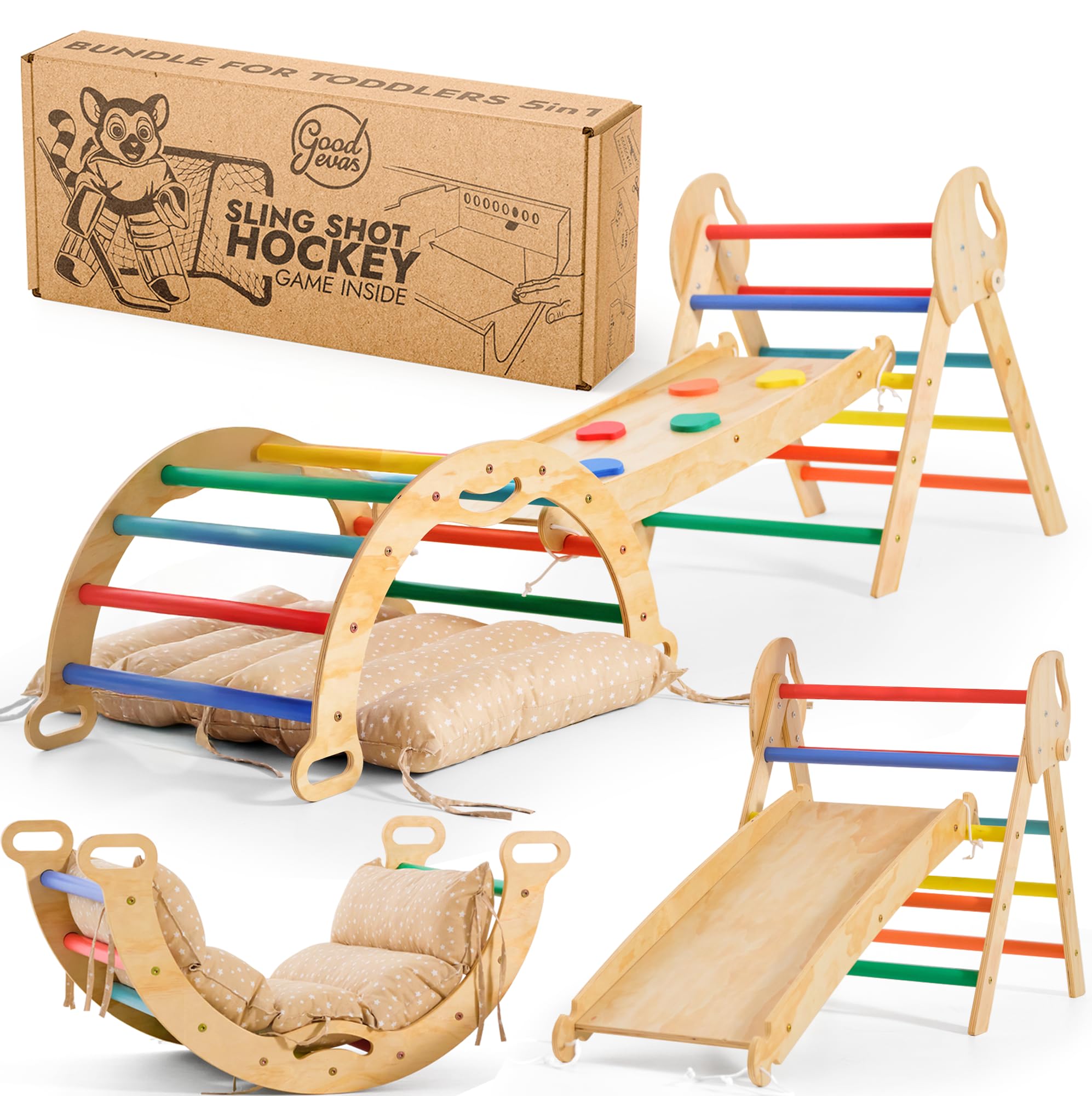 Goodevas Set Arrampicata Montessori 5in1 Legno 1-3 Anni