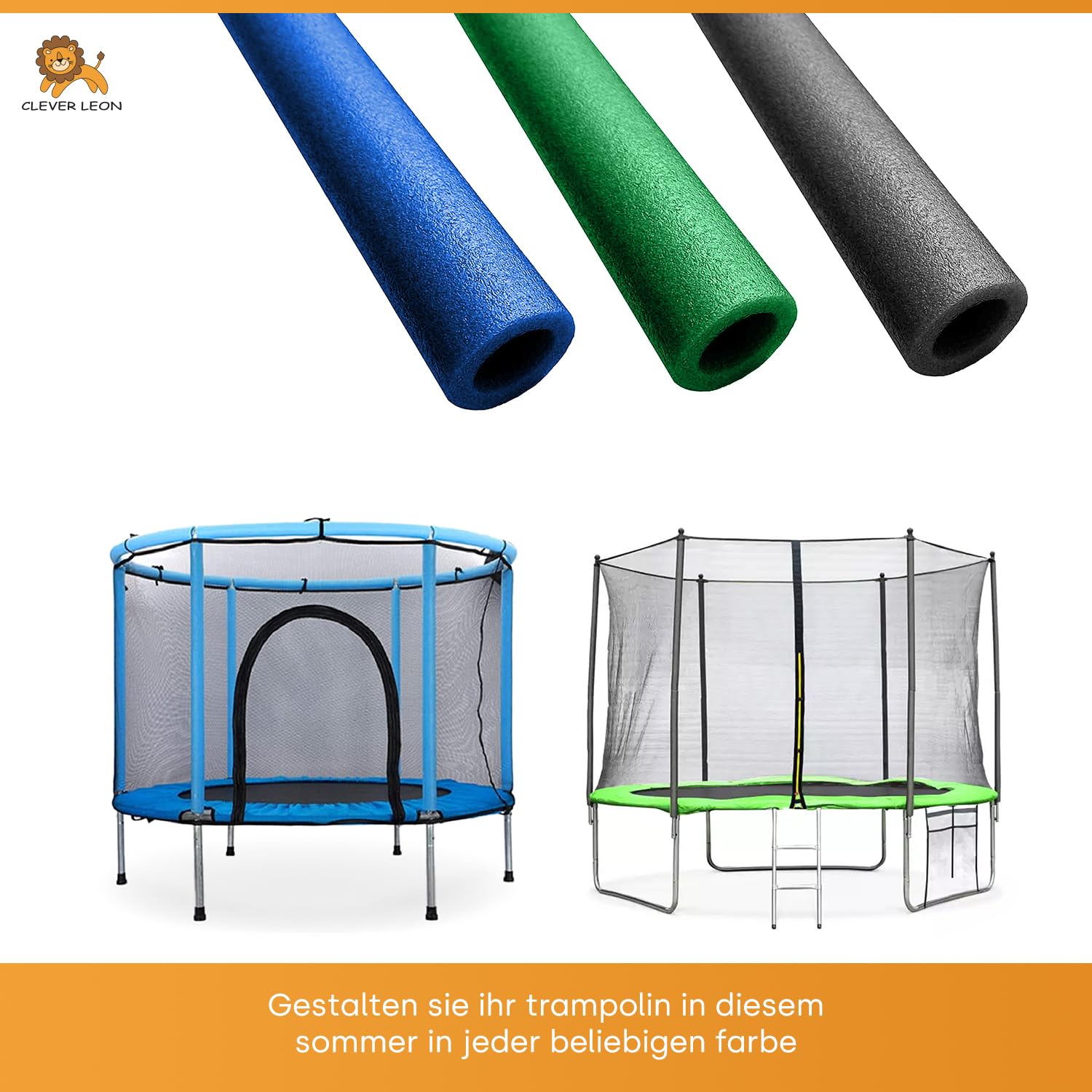 Clever Leon Tubi Schiuma Trampolino 180 cm Grigio con Tappi 6 Pezzi