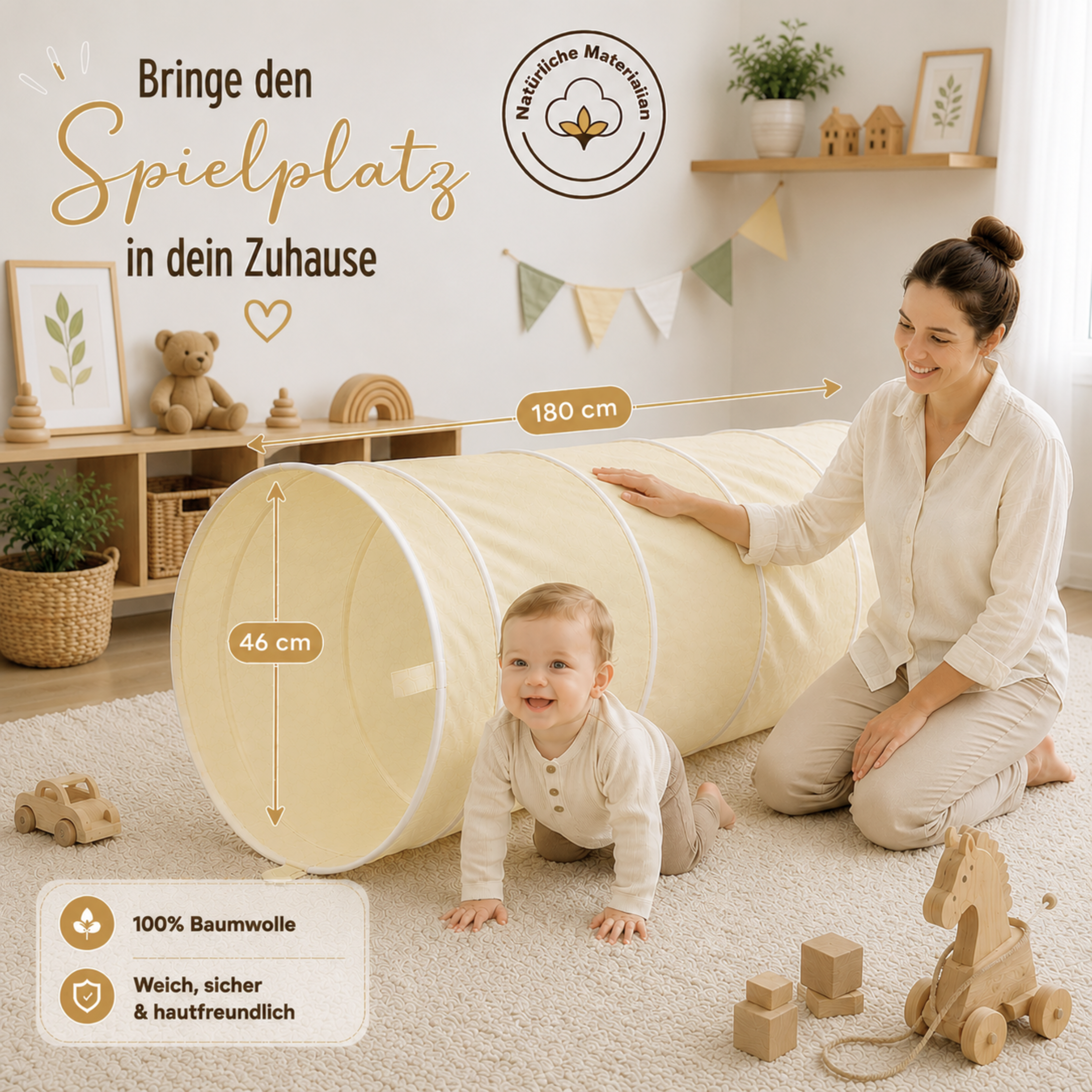 Lionherz Spieltunnel Tunnel Gioco Cotone Crema 180x46 cm