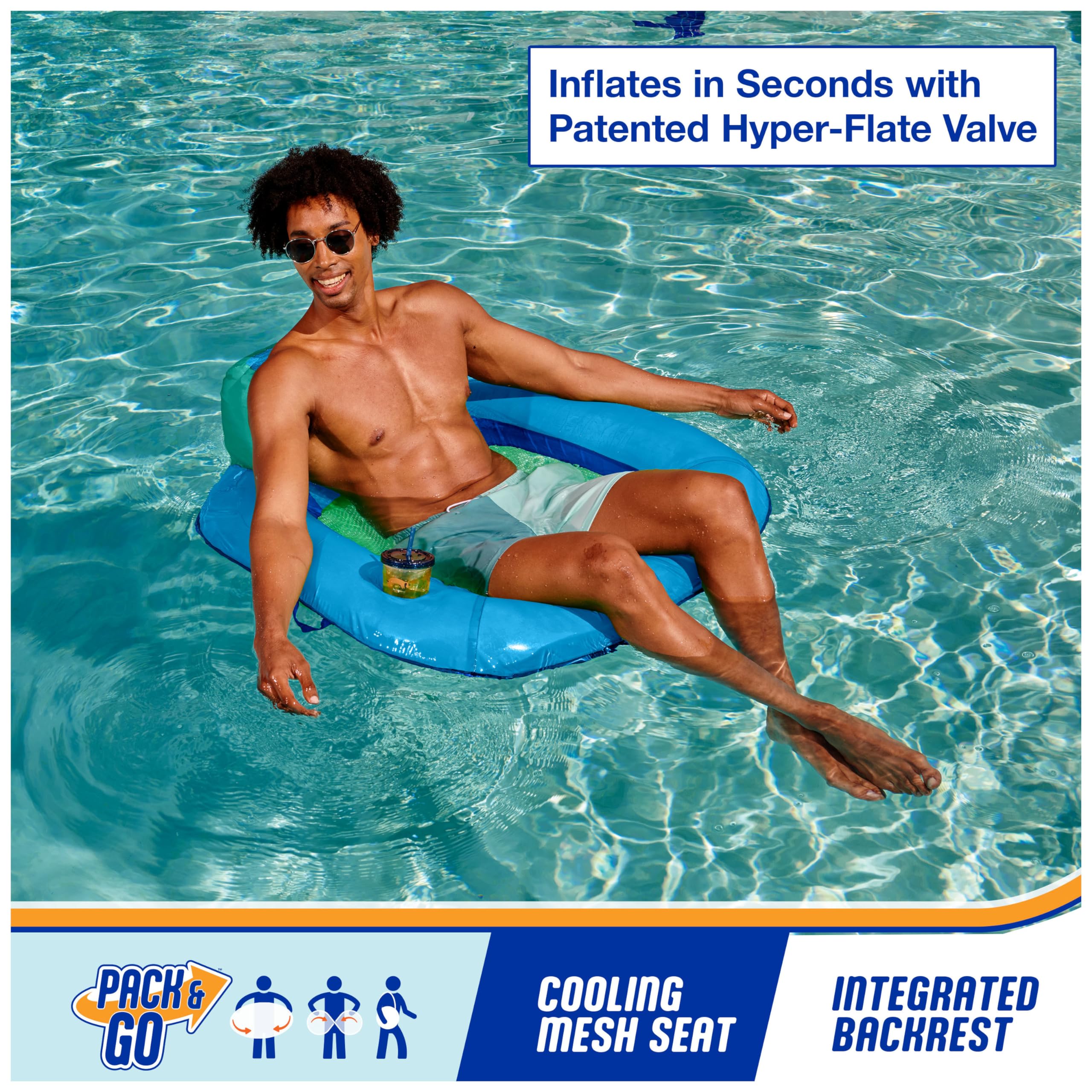 Swimways Spring Float Hyper-Flate Aqua Poltrona Piscina con Schienale