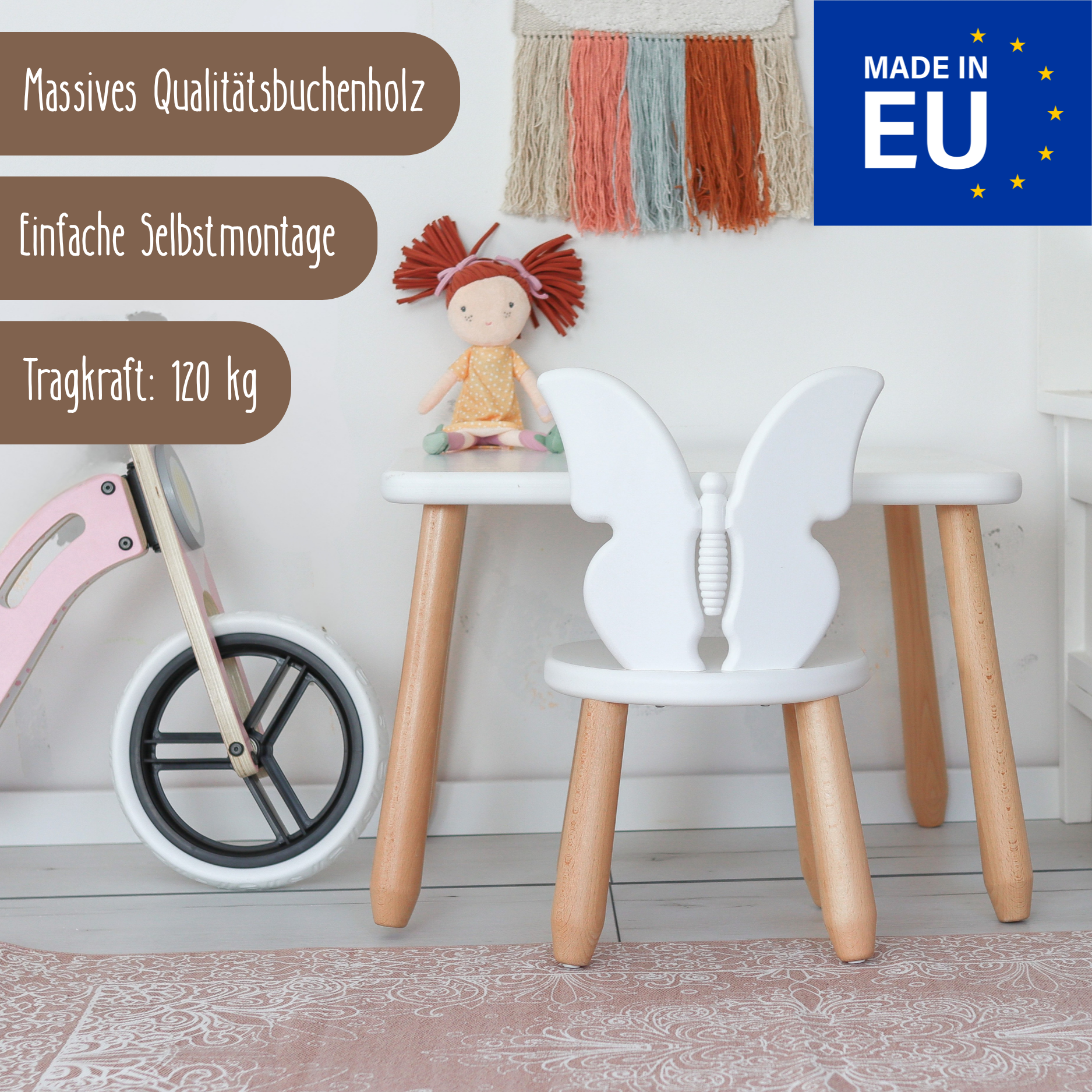 LIONHERZ Solo Set Butterfly tavolo+sedia faggio 1-5 anni