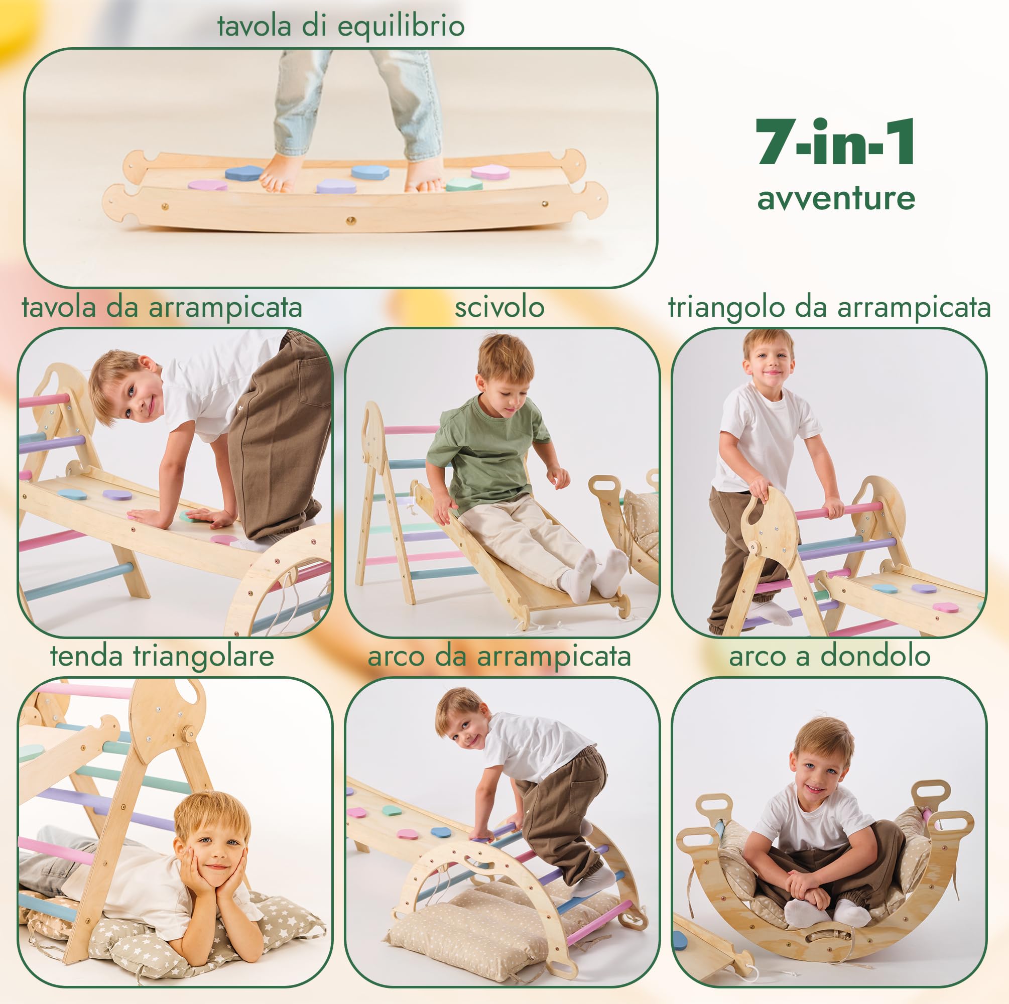 Goodevas Set Arrampicata Montessori 5 in 1 Triangolo Legno