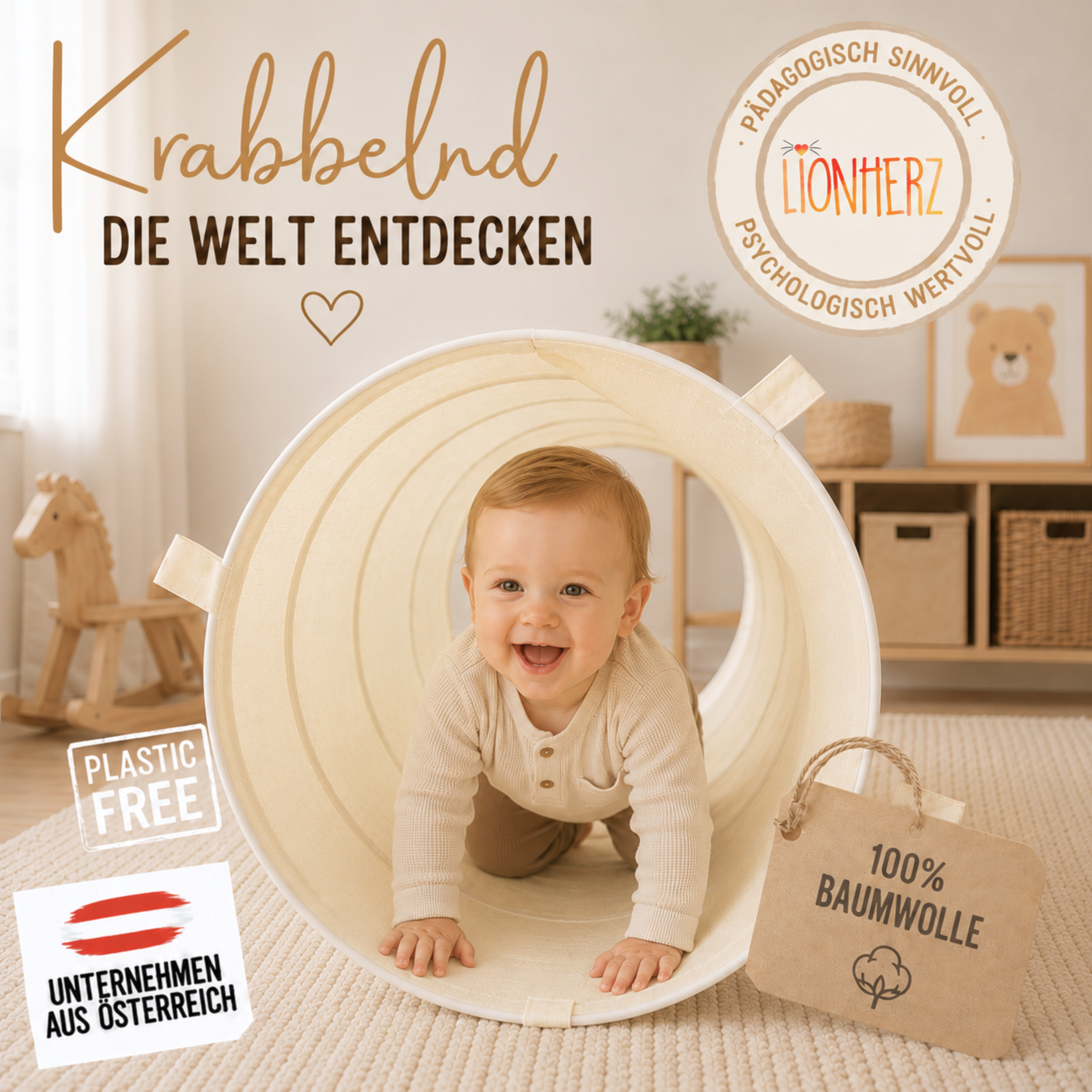 Lionherz Spieltunnel Tunnel Gioco Cotone Crema 180x46 cm