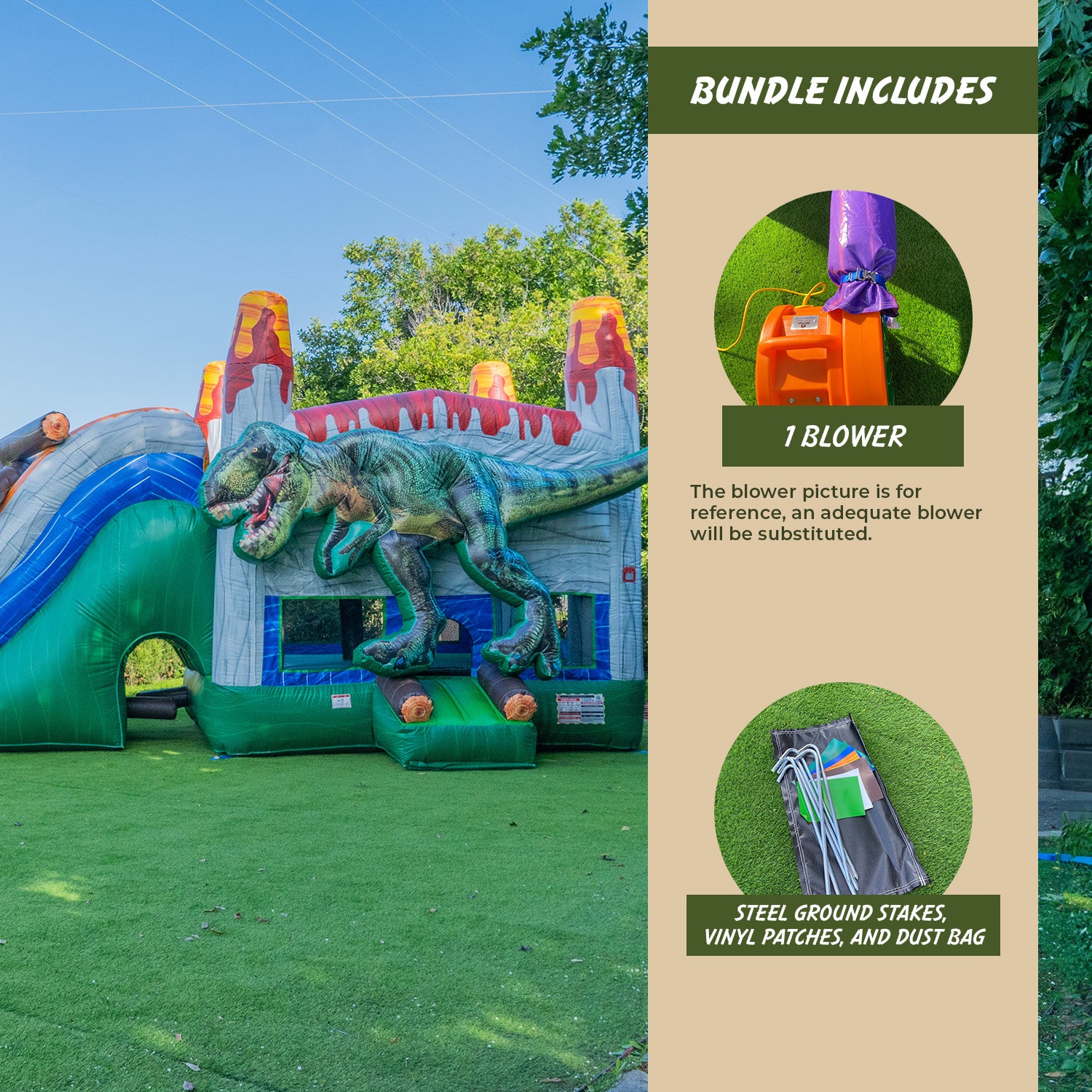 XJUMP Combos T-Rex Gonfiabile con Scivolo e Piscina