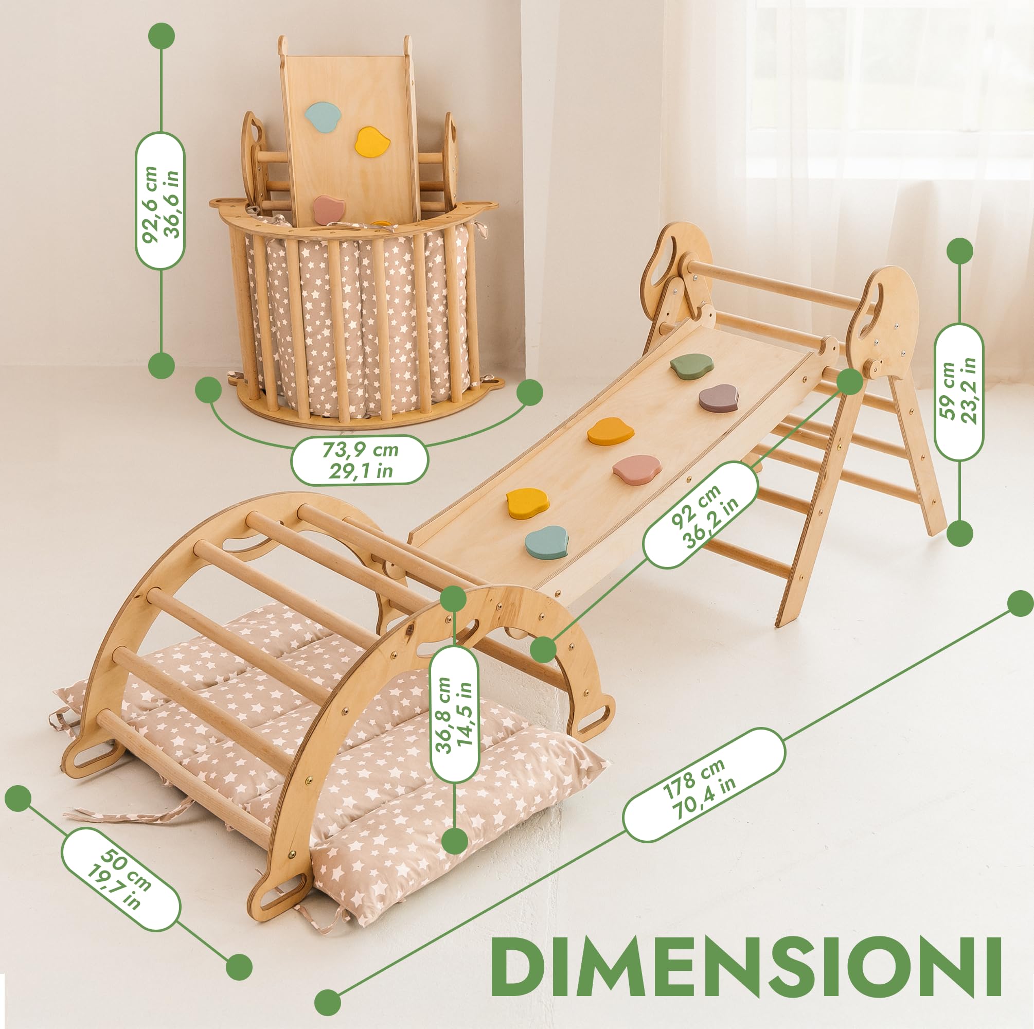 Goodevas Set Montessori triangolo arrampicata 5 in 1 beige