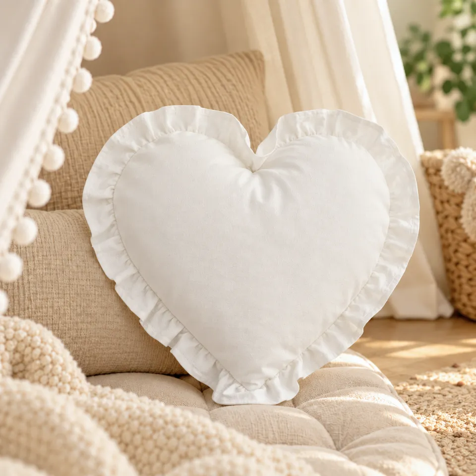 Lionherz Herzkissen Cuscino Cuore Bianco 35 cm Cotone