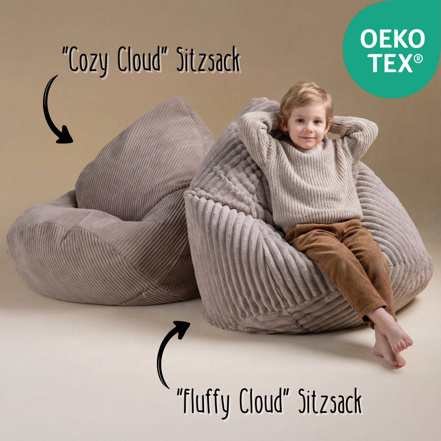 LIONHERZ Cozy Cloud Poltrona Sacco Bambini 80x85cm Taupe